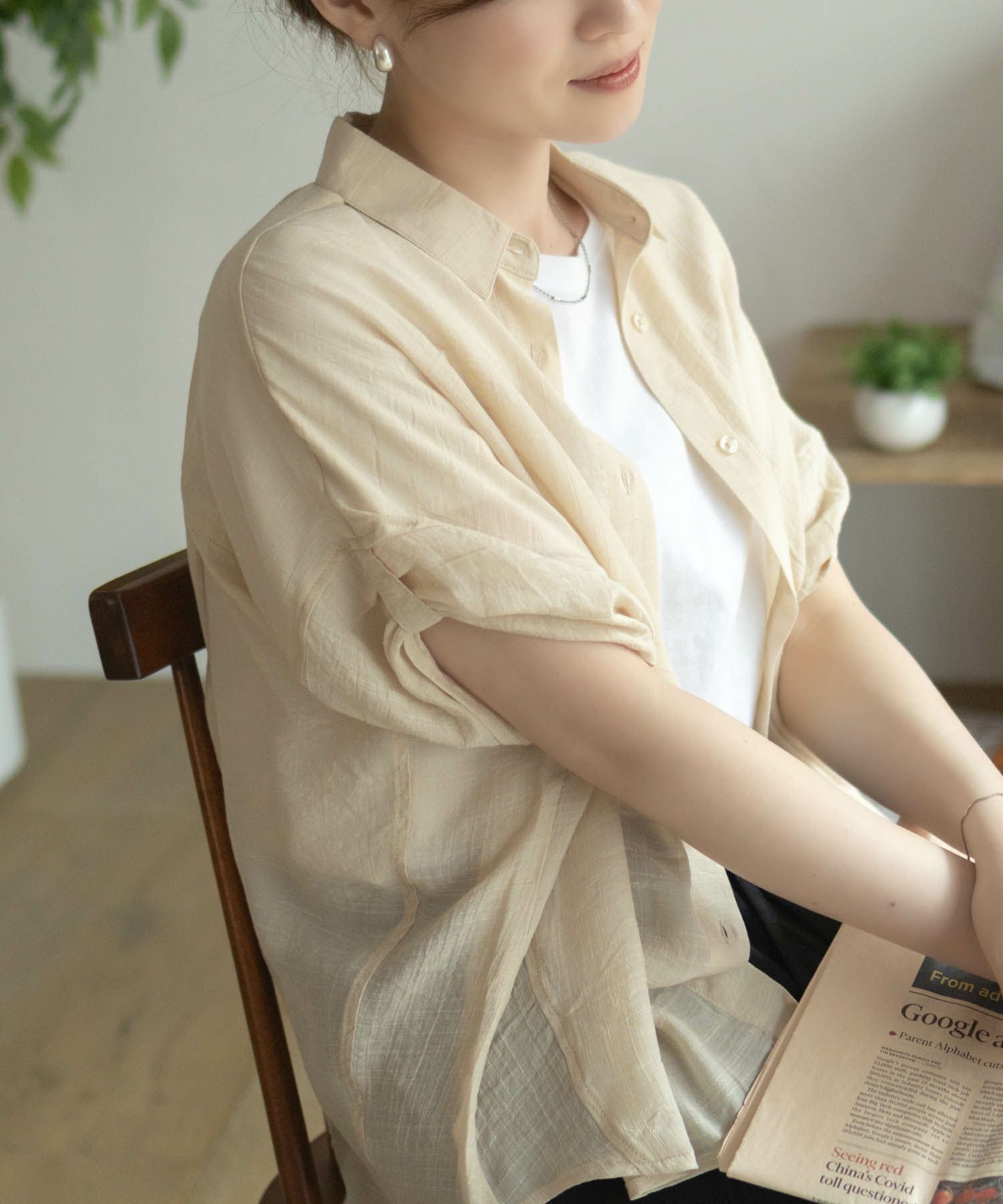 nAvy 袖リボン前開きシャツ レディース