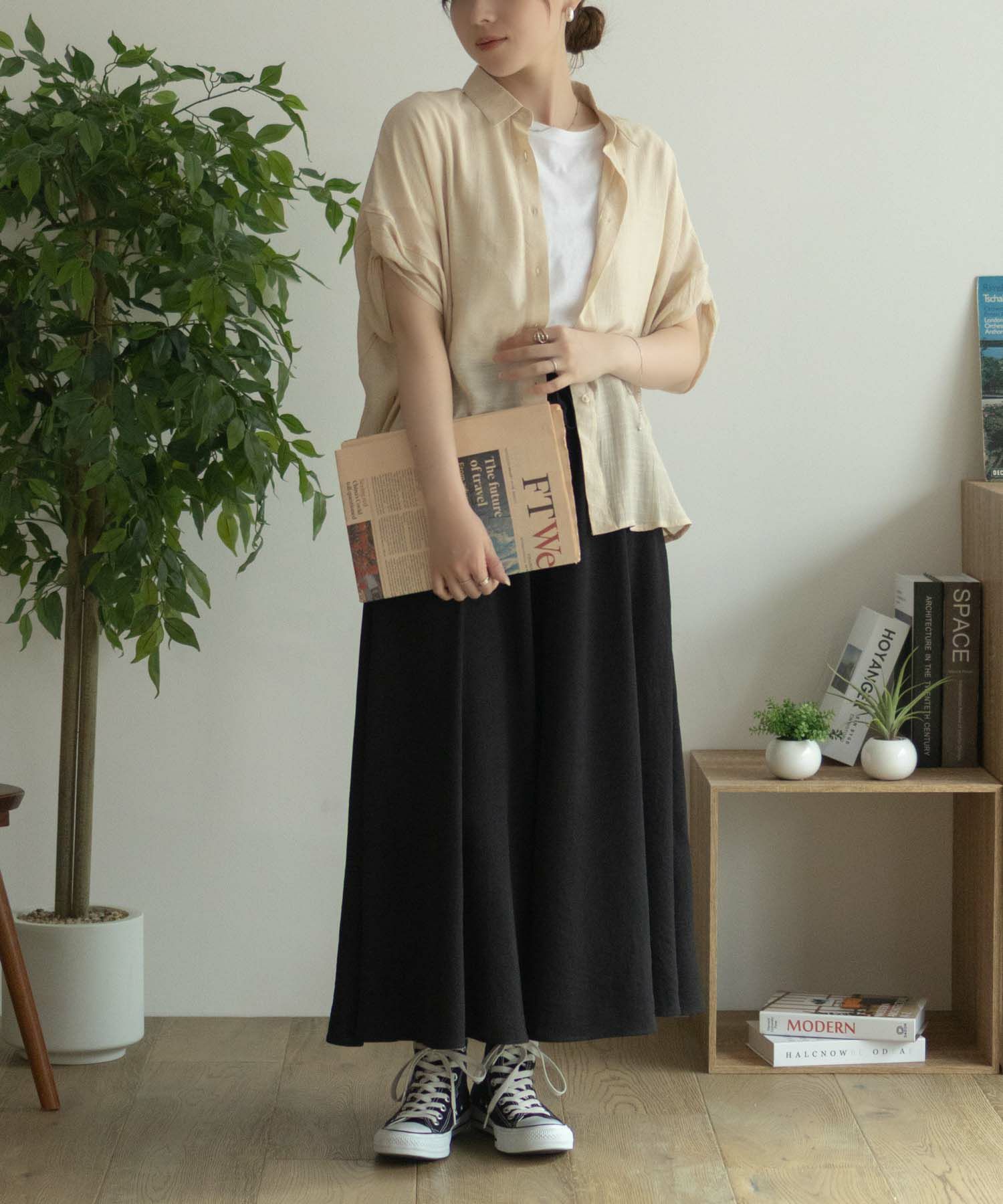 nAvy 袖リボン前開きシャツ レディース