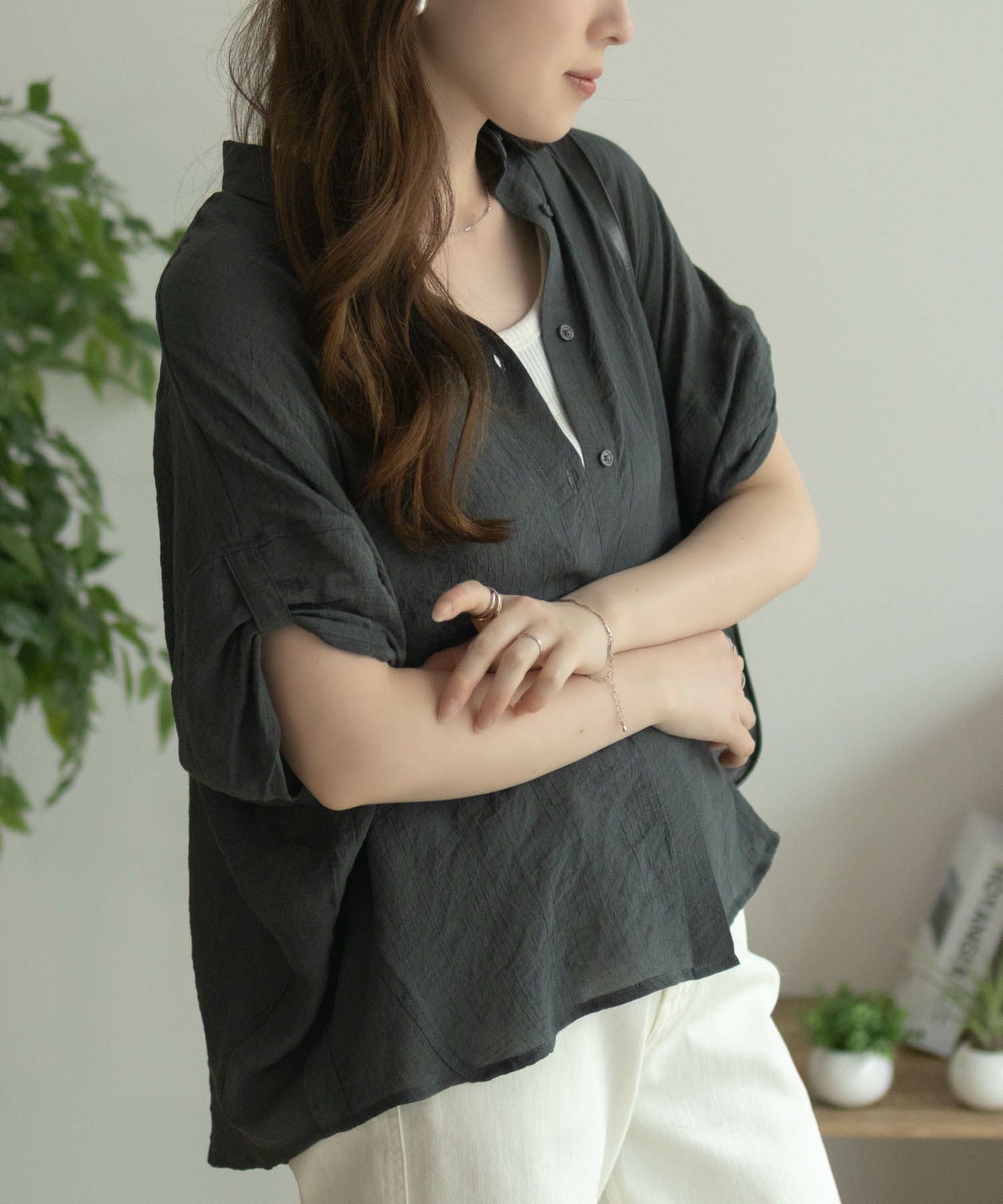 nAvy 袖リボン前開きシャツ レディース