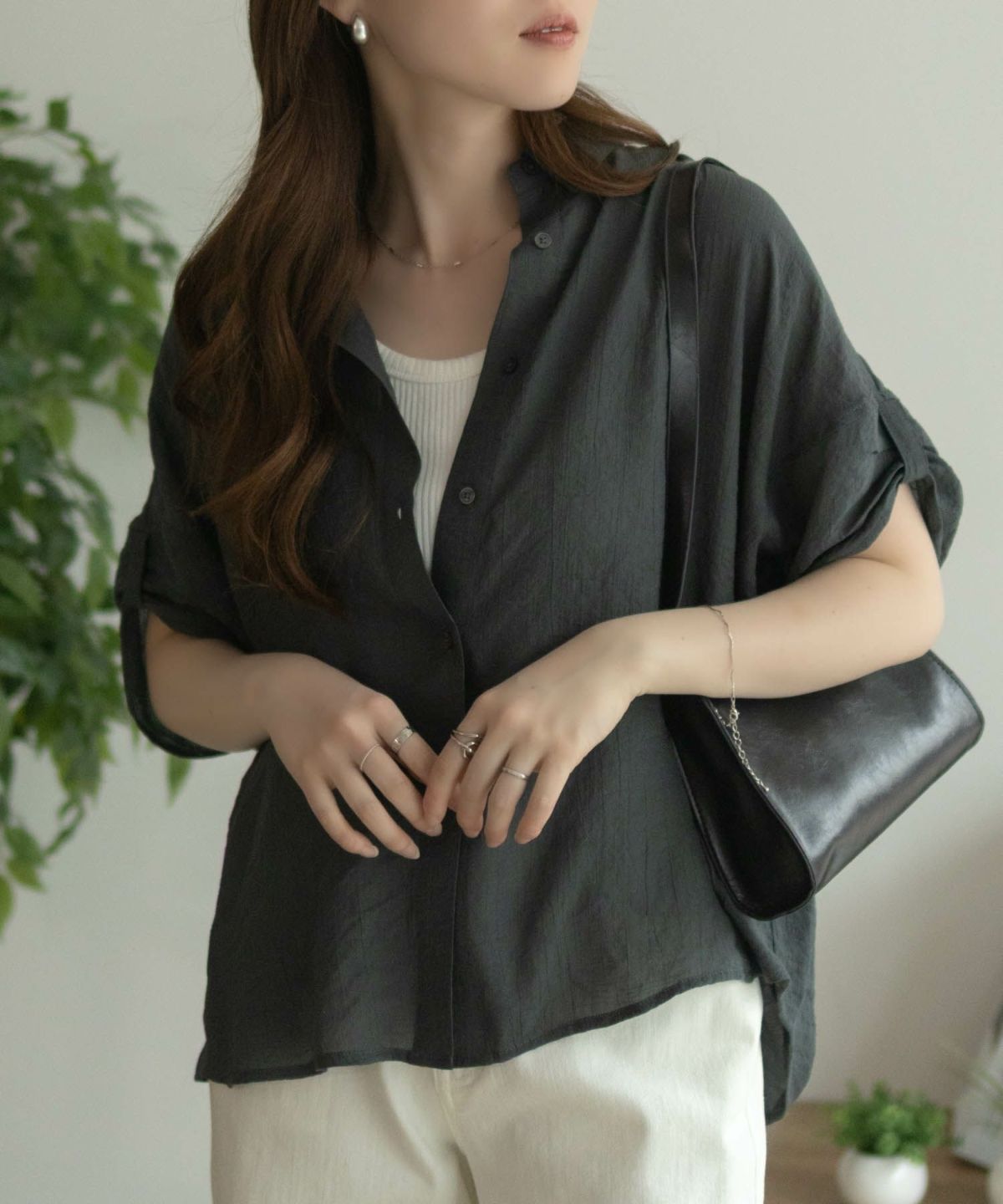 nAvy 袖リボン前開きシャツ レディース