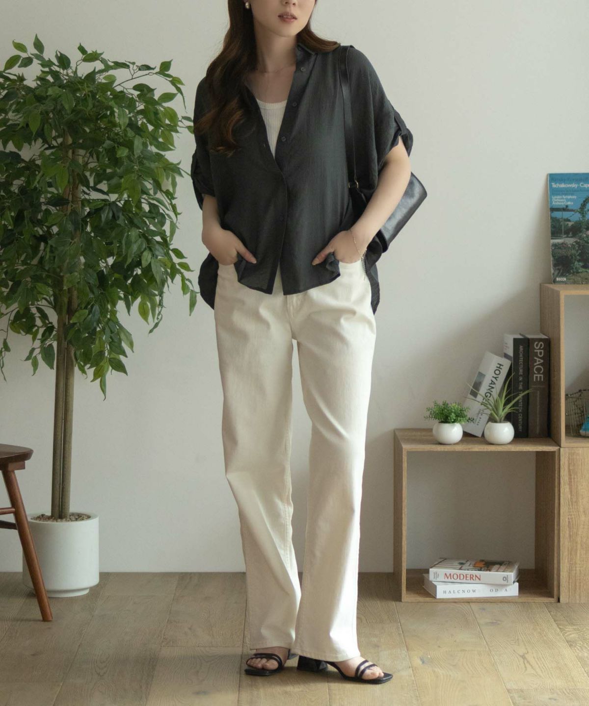 nAvy 袖リボン前開きシャツ レディース