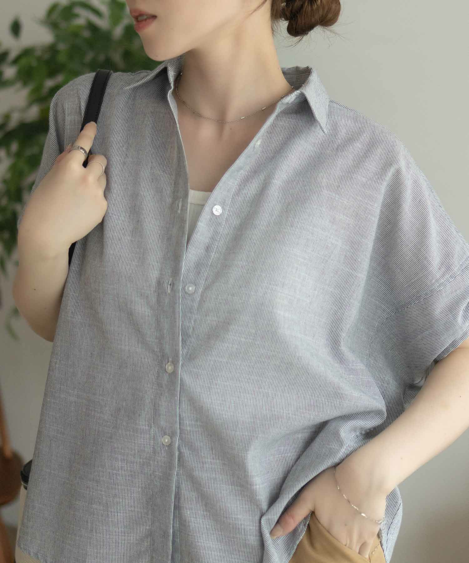 nAvy 袖リボン前開きシャツ レディース