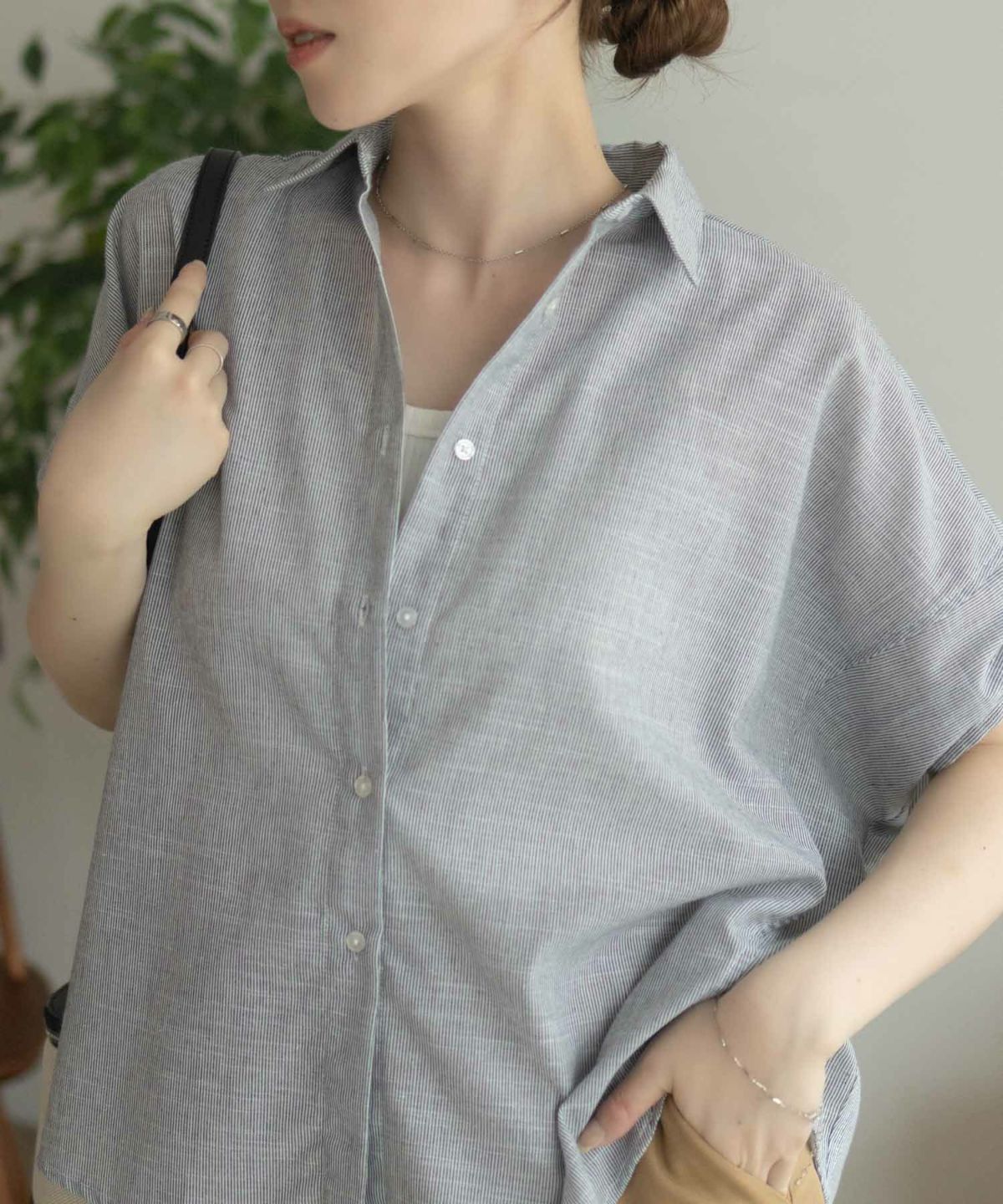 nAvy 袖リボン前開きシャツ レディース