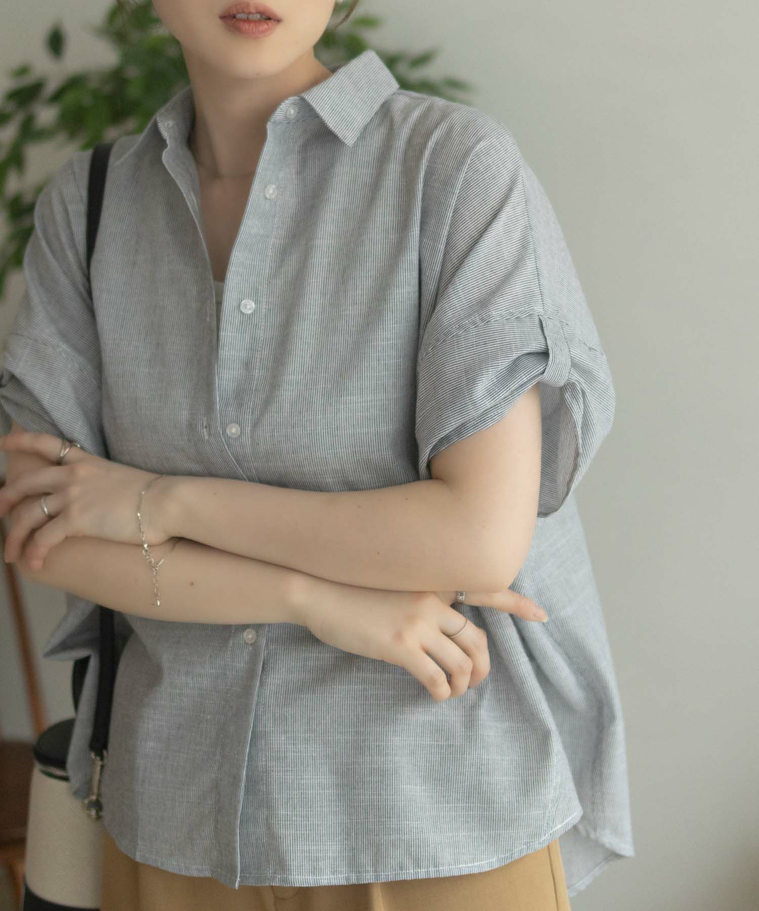 nAvy 袖リボン前開きシャツ レディース