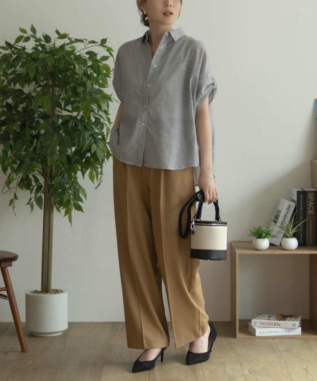 nAvy 袖リボン前開きシャツ レディース