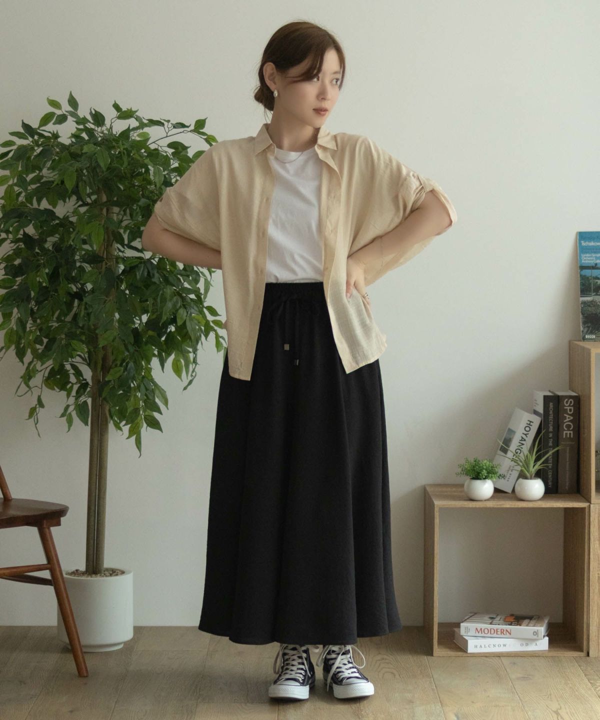 nAvy 袖リボン前開きシャツ レディース