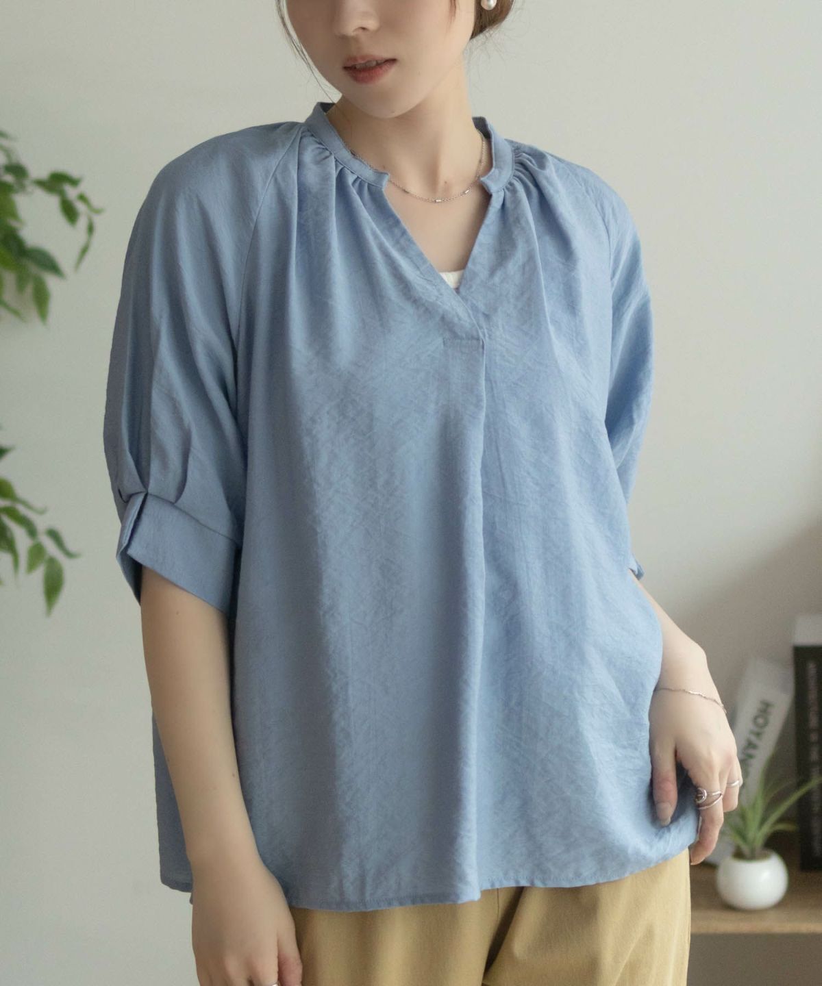 nAvy 5分袖スキッパーブラウス レディース