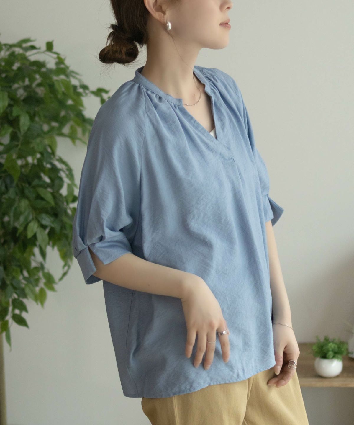 nAvy 5分袖スキッパーブラウス レディース