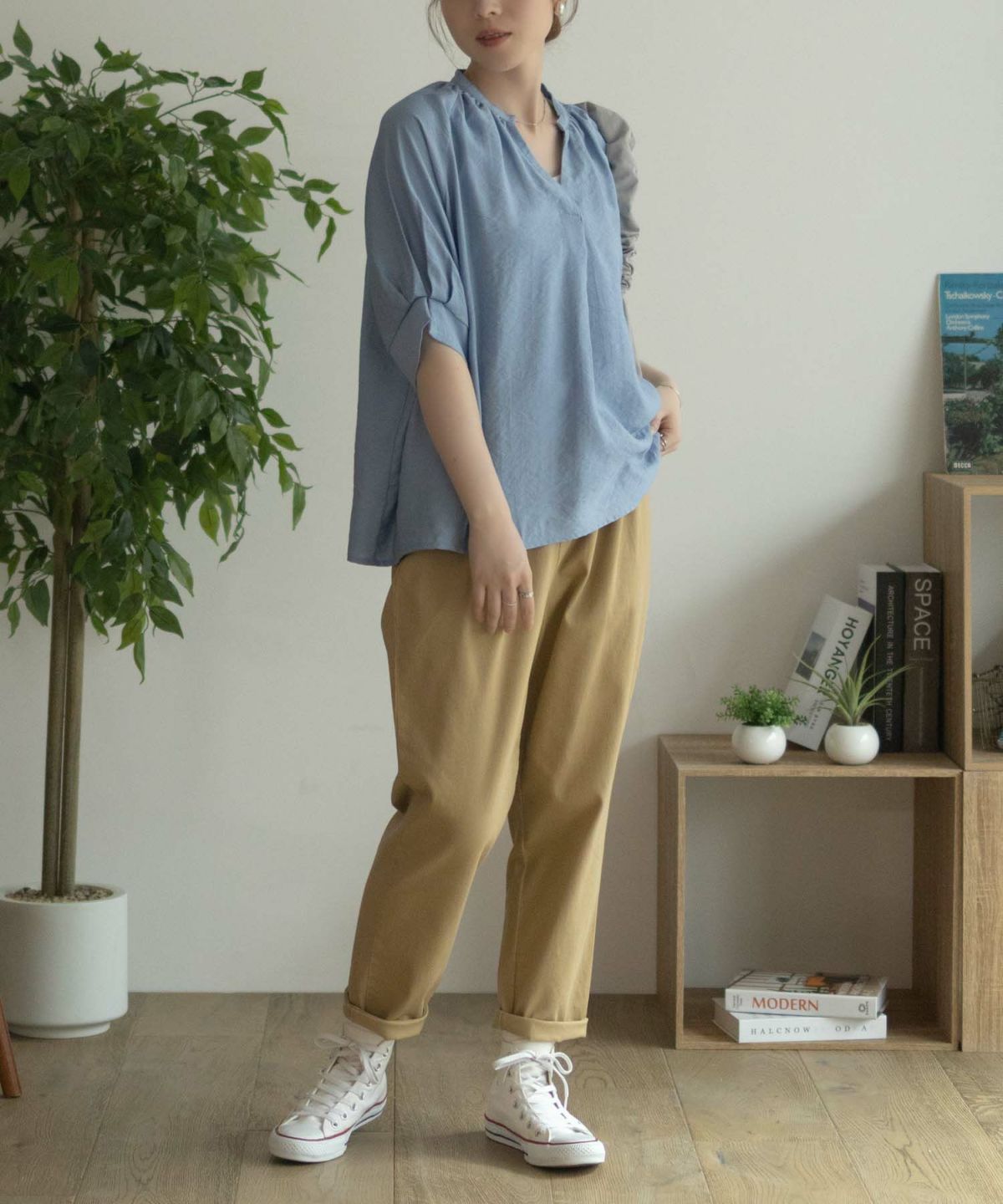 nAvy 5分袖スキッパーブラウス レディース