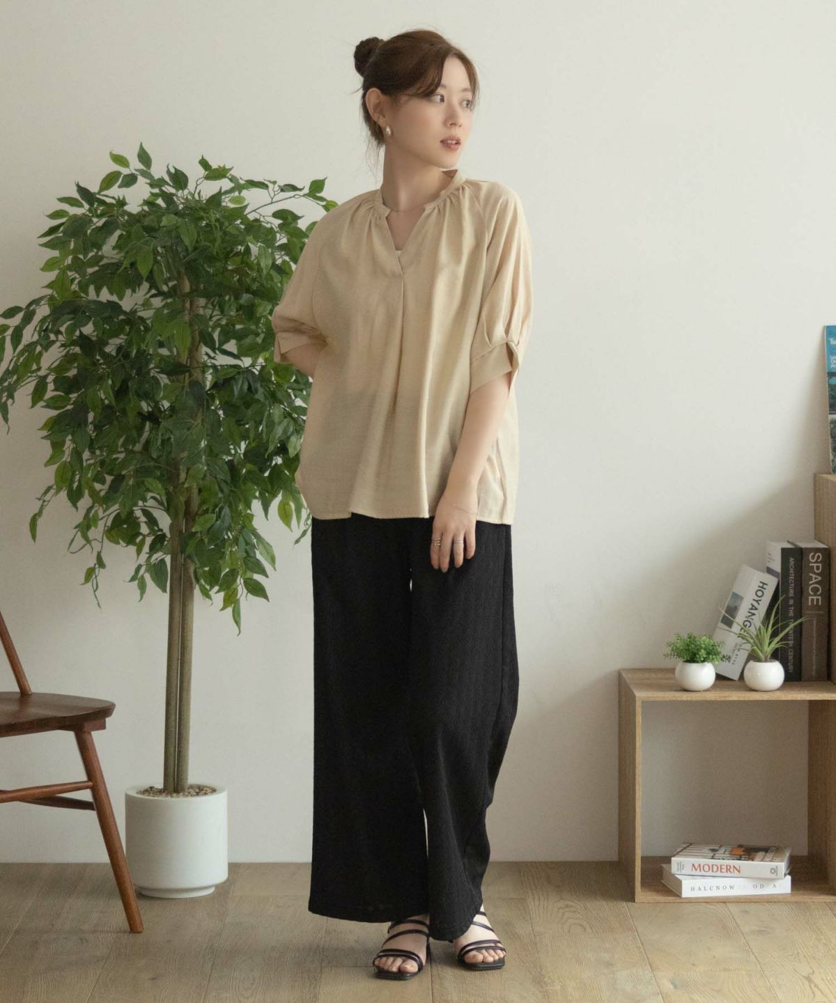 nAvy 5分袖スキッパーブラウス レディース