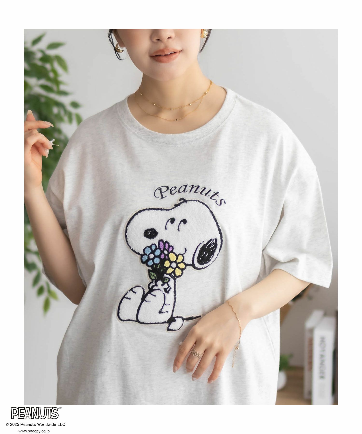 PEANUTS SNOOPY サガラ刺繍Tシャツ レディース メール便 対応商品商品画像-5