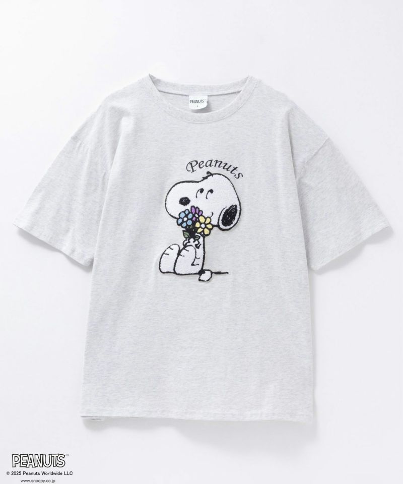 スヌーピー　Tシャツ　半袖　レディースL　デカサガラ刺繍　バックプリント♪　W スヌーピー Tシャツ 半袖 レディースL デカサガラ刺繍 バック