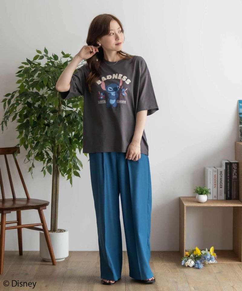 Disney スティッチ / プリント刺繍Tシャツ レディース