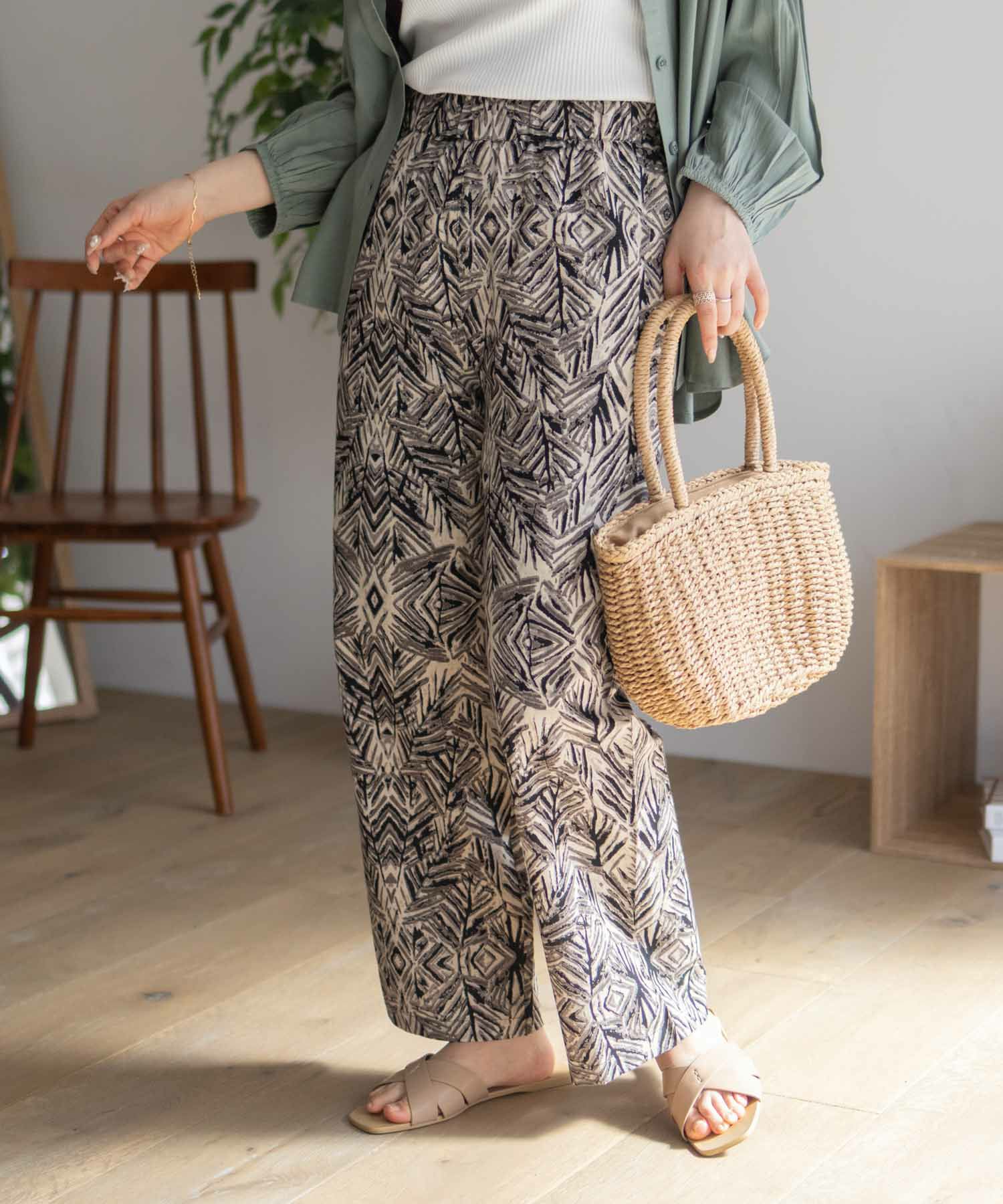 Howdy Marie インドファブリック 綿麻ワイドパンツ レディース