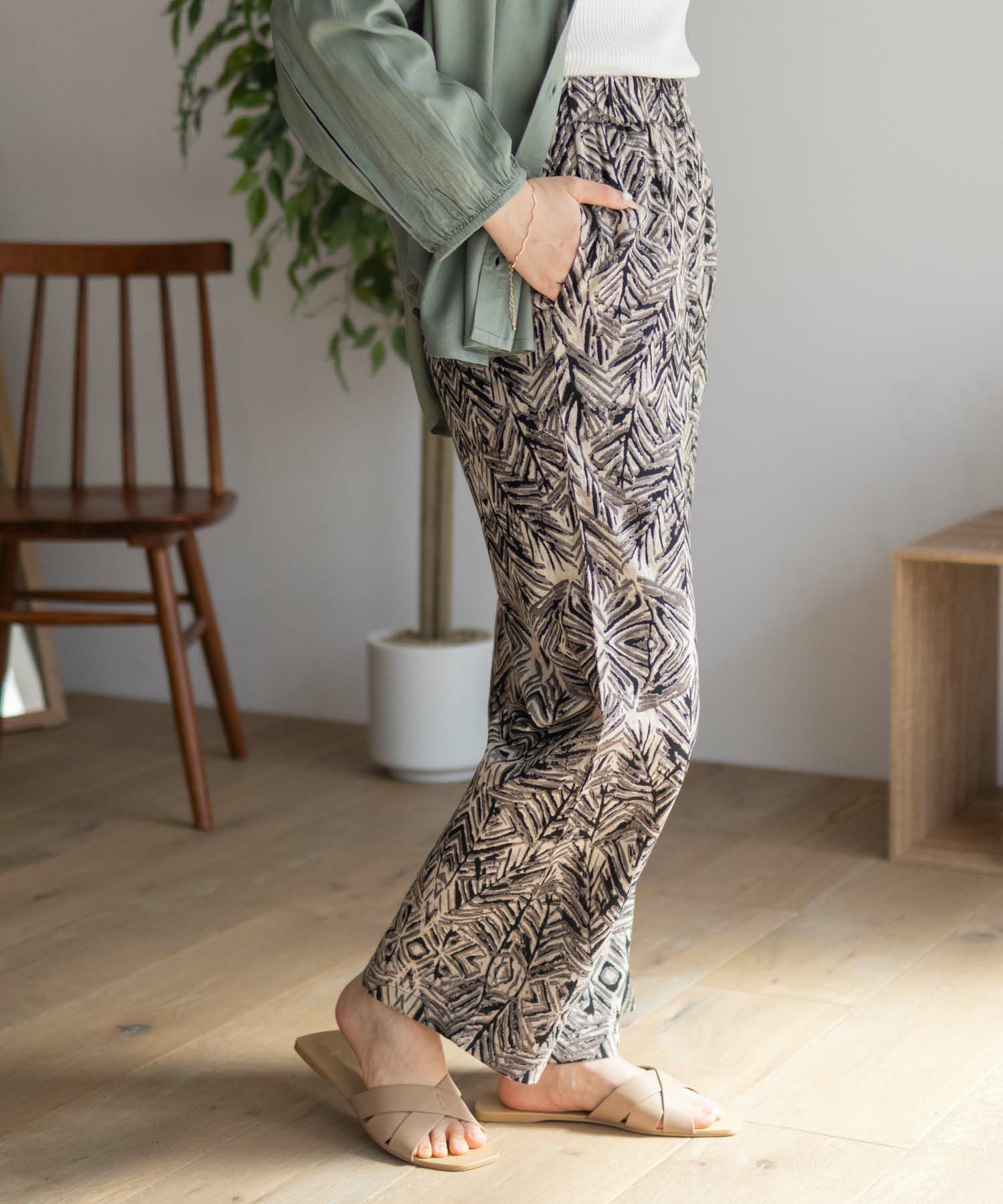 Howdy Marie インドファブリック 綿麻ワイドパンツ レディース