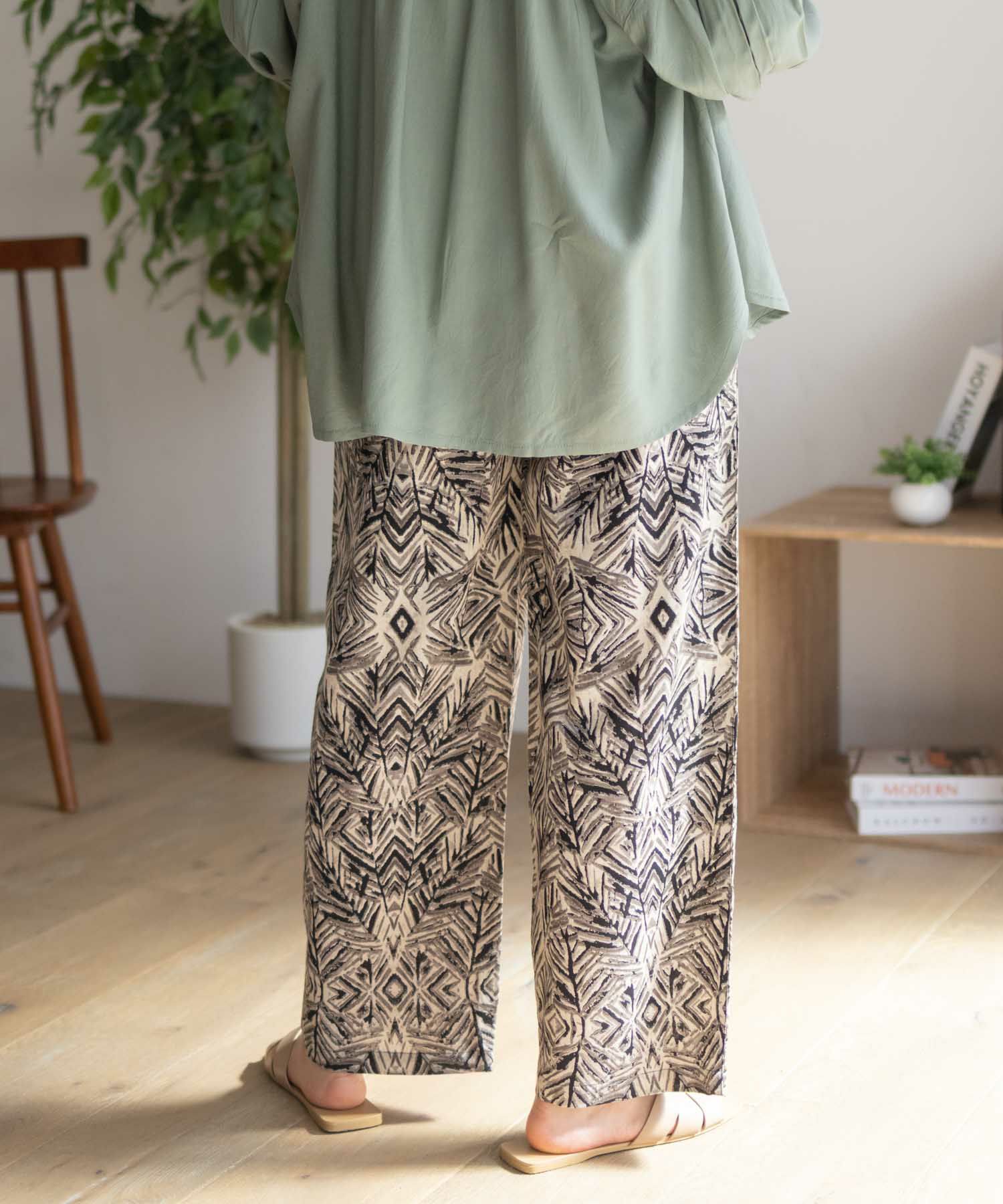 Howdy Marie インドファブリック 綿麻ワイドパンツ レディース