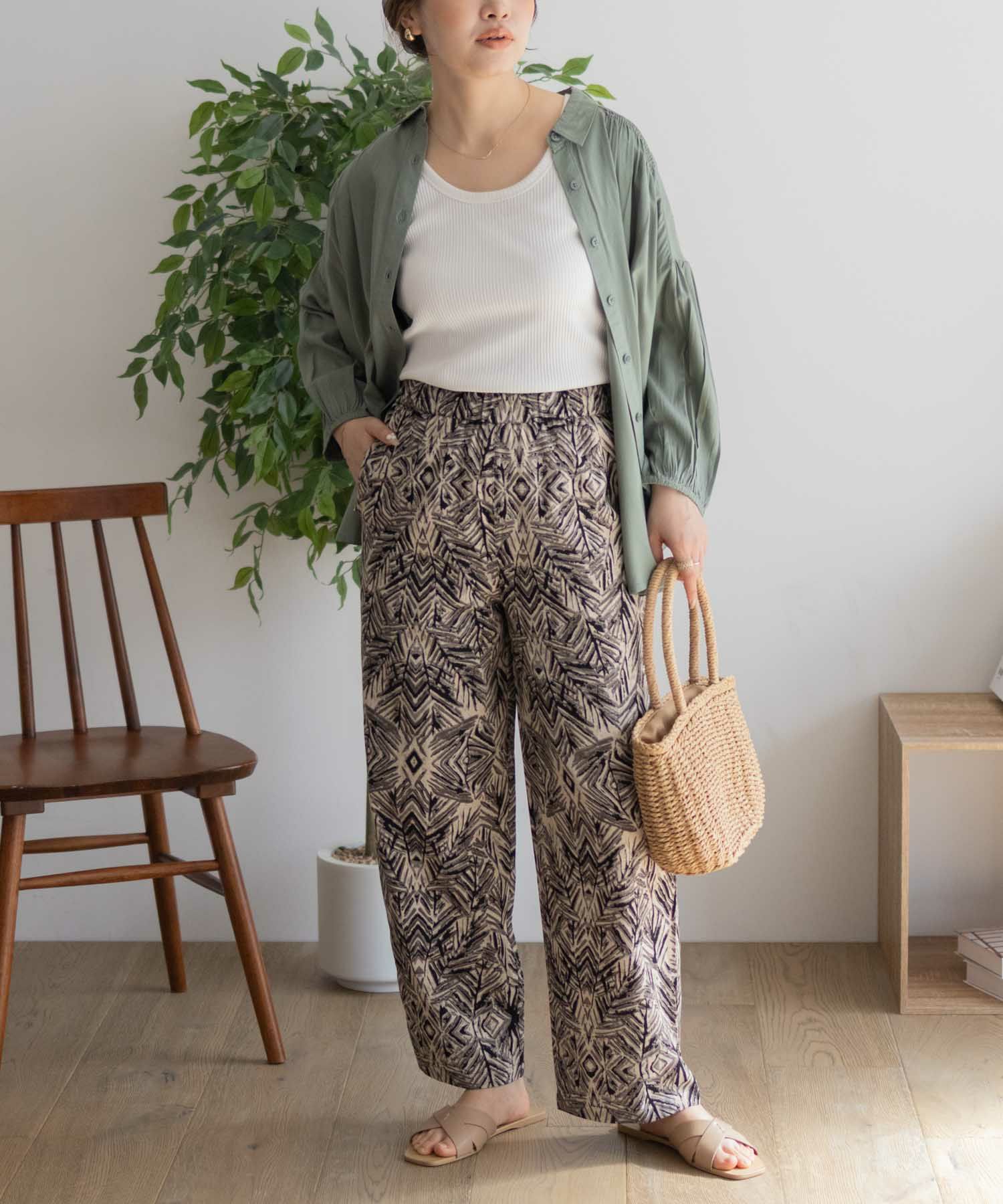 Howdy Marie インドファブリック 綿麻ワイドパンツ レディース