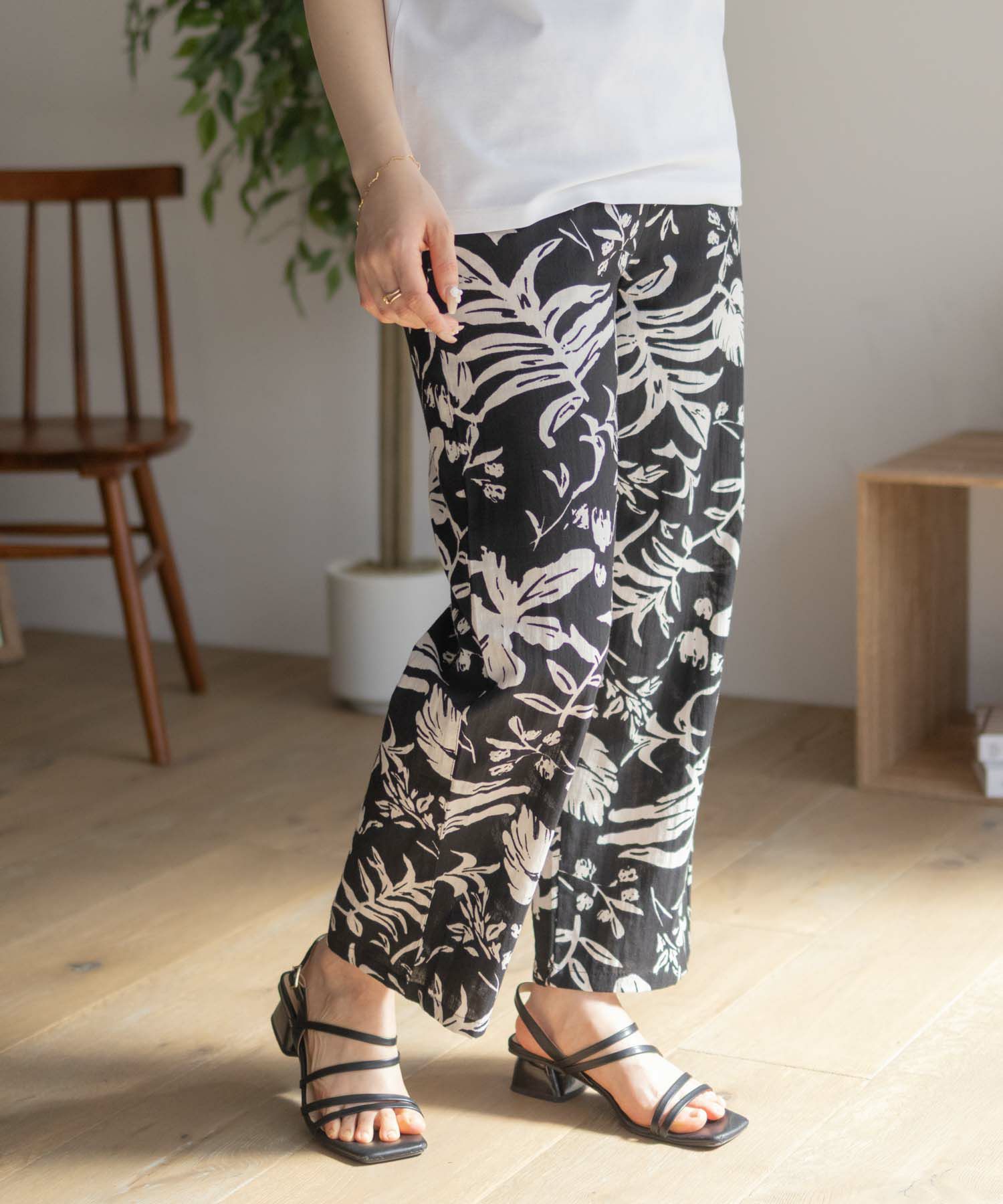 Howdy Marie インドファブリック 綿麻ワイドパンツ レディース