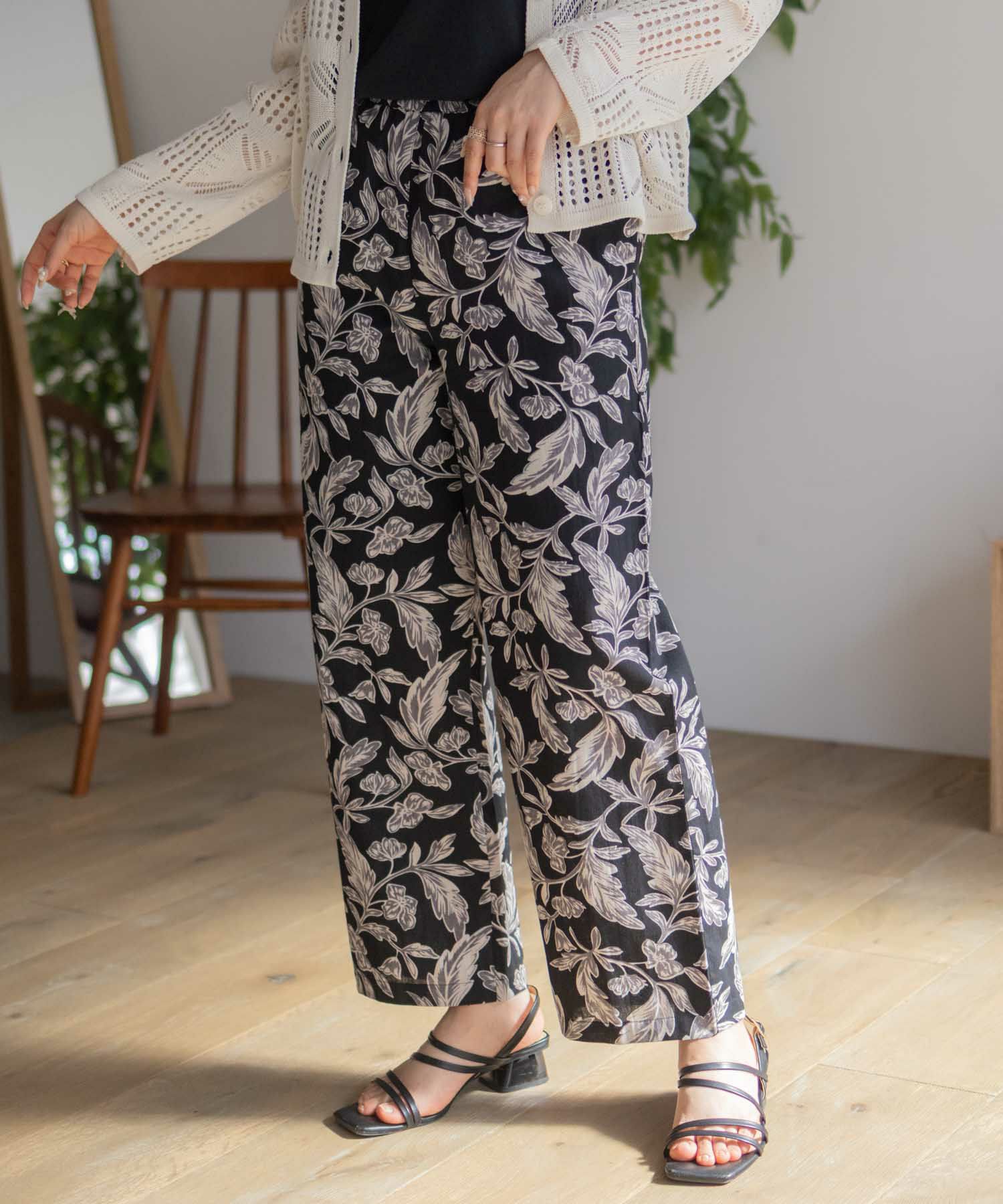 Howdy Marie インドファブリック 綿麻ワイドパンツ レディース