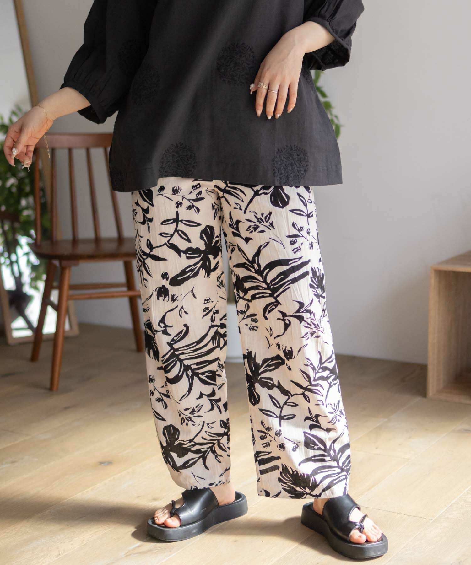 Howdy Marie  インドファブリック 綿麻ワイドパンツ レディース商品画像-19