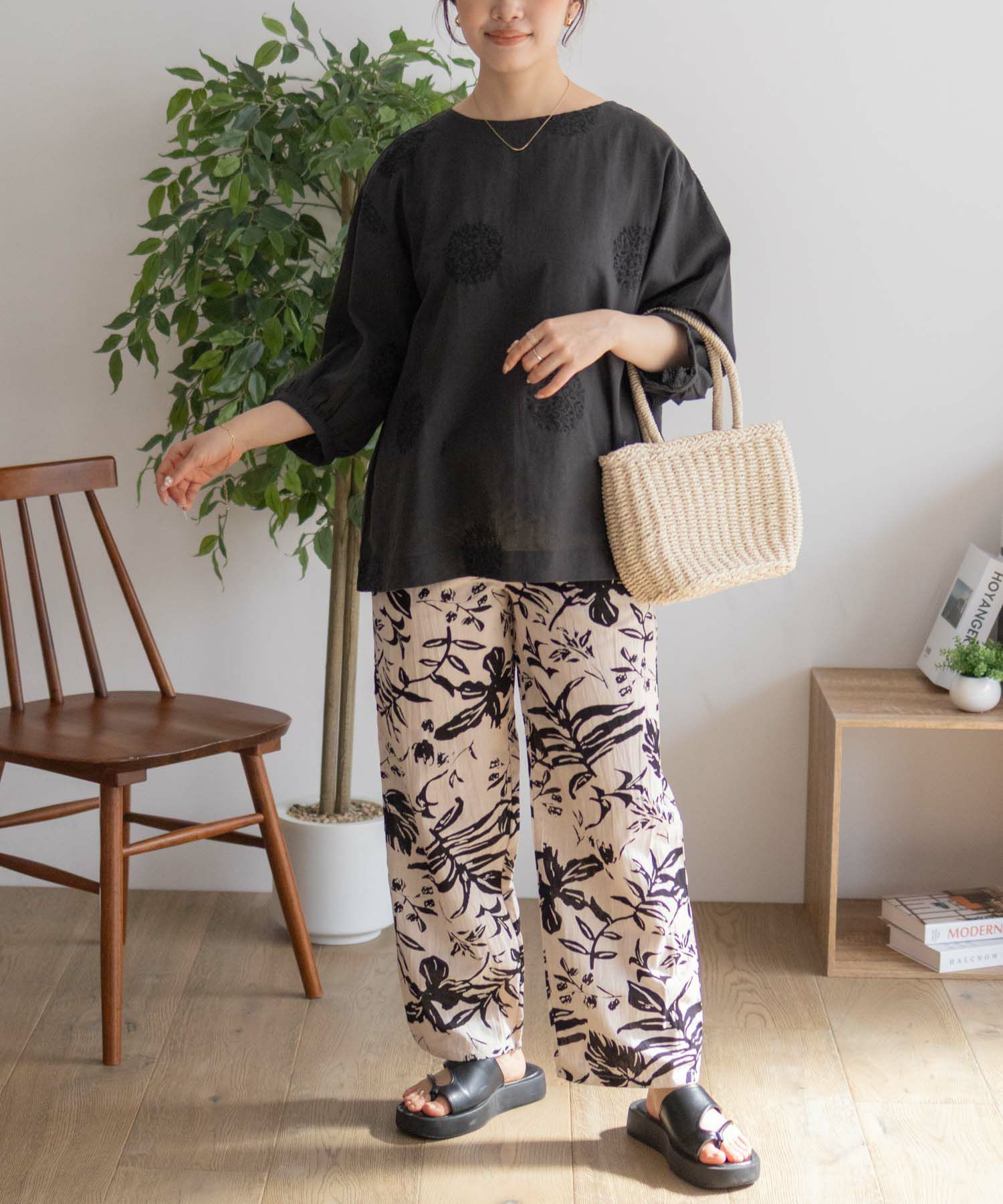 Howdy Marie インドファブリック 綿麻ワイドパンツ レディース