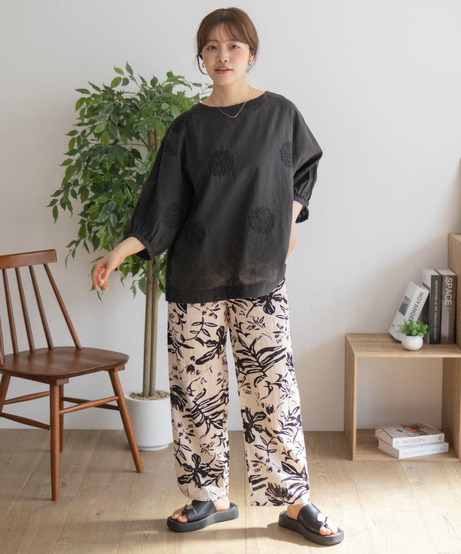 Howdy Marie インドファブリック 綿麻ワイドパンツ レディース