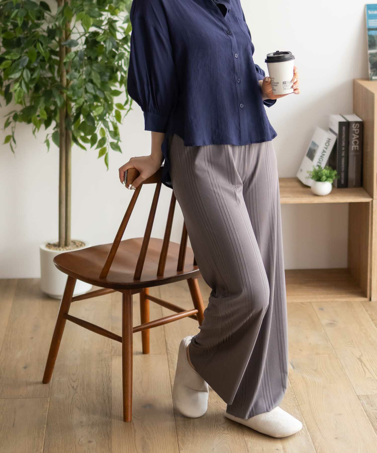 NAVY  ハピ楽 セルフカットランダムテレコパンツ レディース商品サムネイル-13