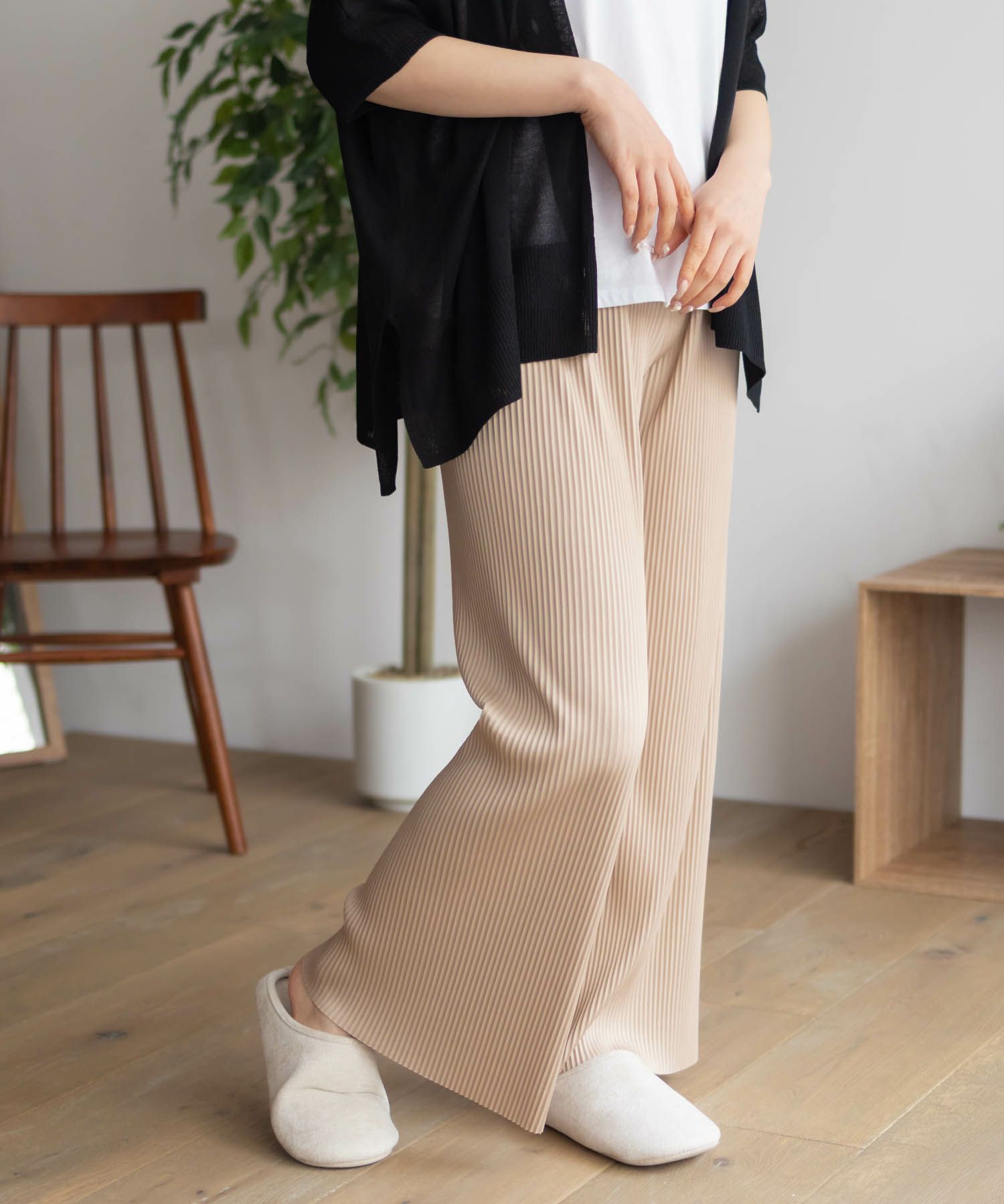 NAVY  ハピ楽 セルフカットプリーツパンツ レディース商品画像-1