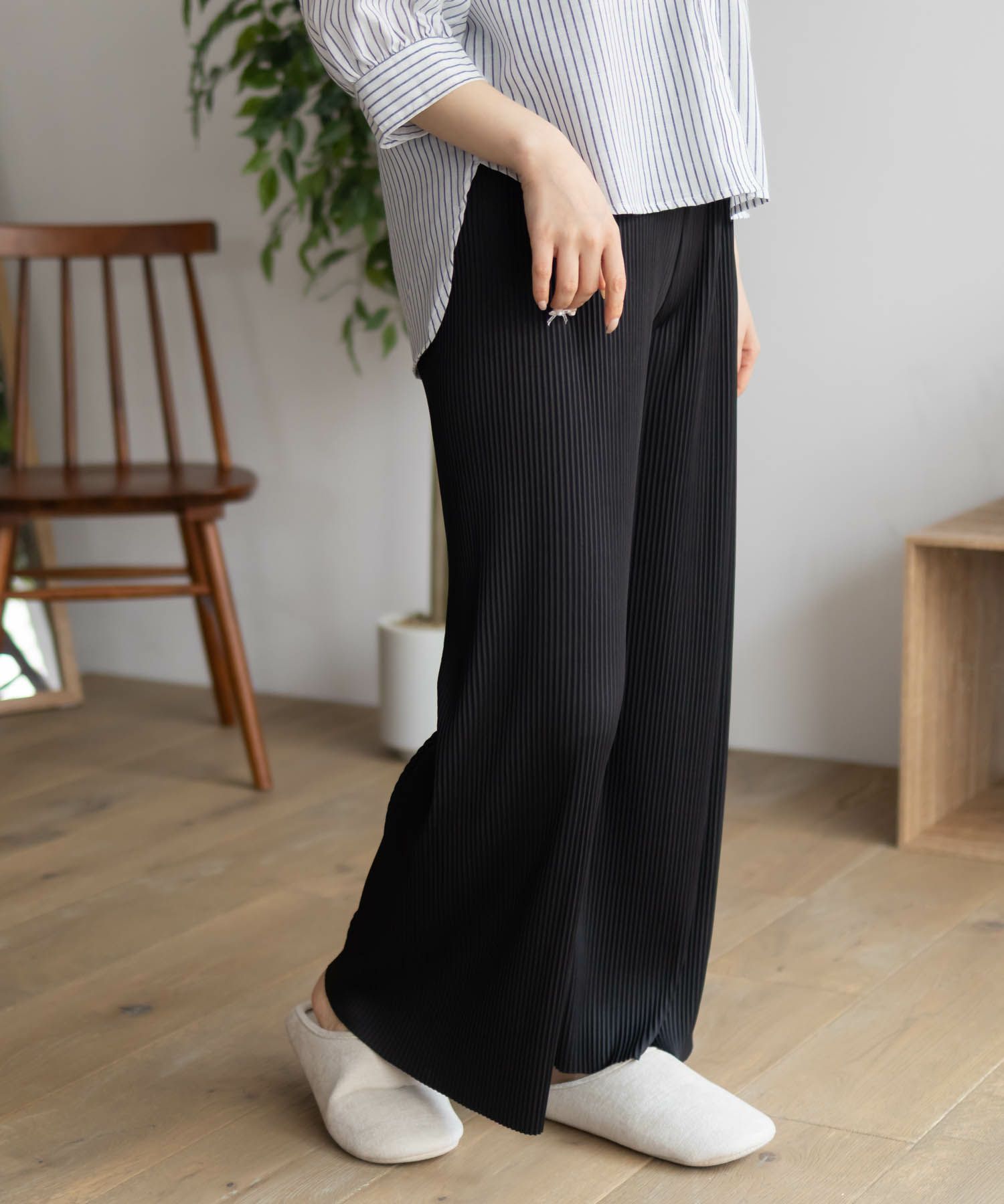 NAVY  ハピ楽 セルフカットプリーツパンツ レディース商品サムネイル-2