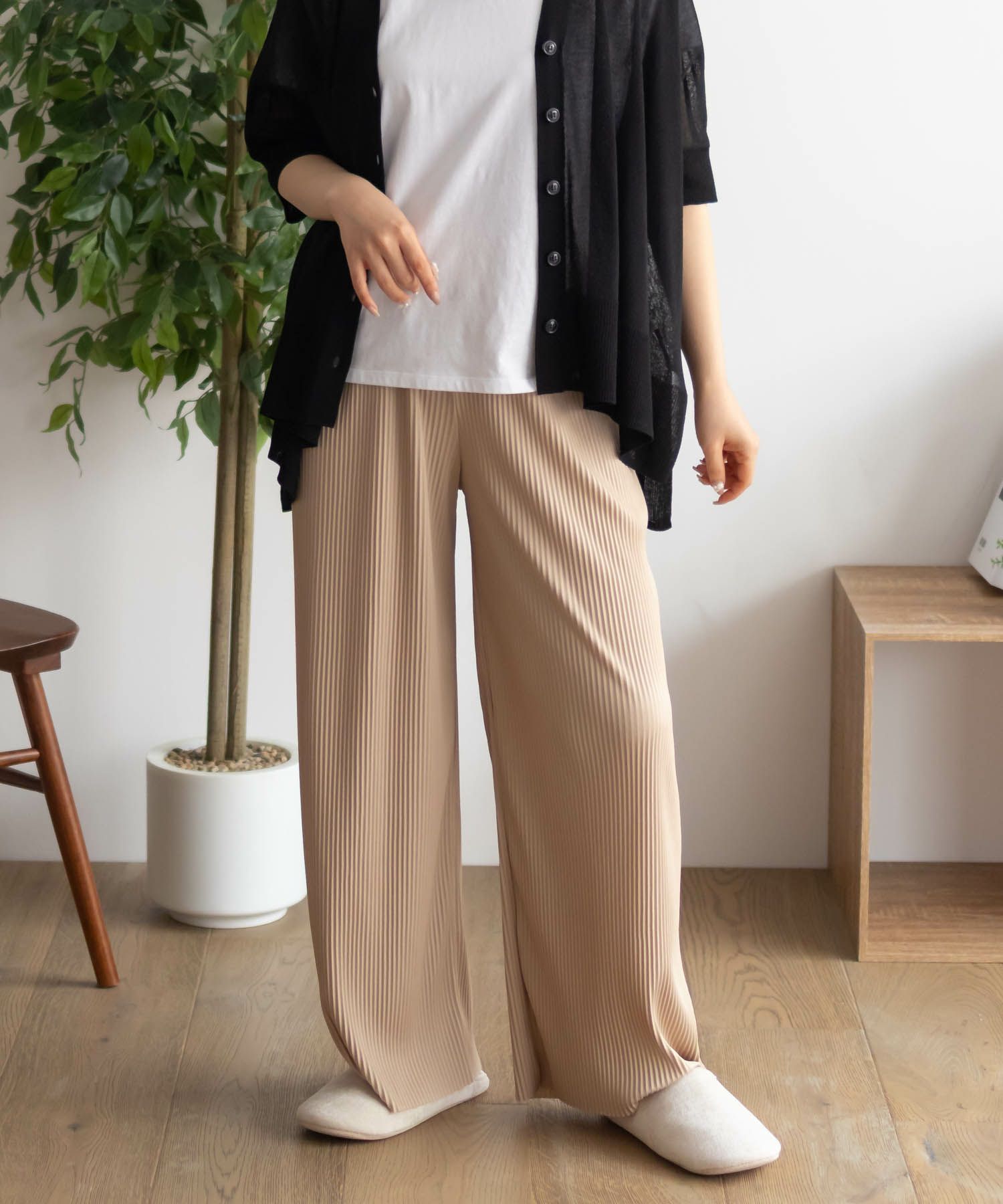 NAVY  ハピ楽 セルフカットプリーツパンツ レディース商品画像-4