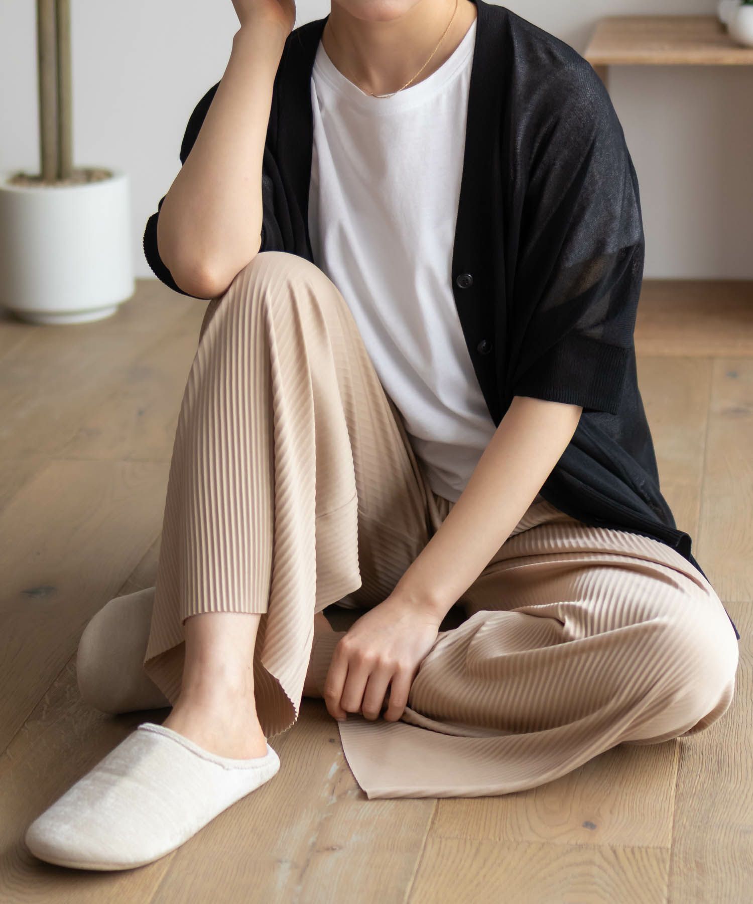 NAVY  ハピ楽 セルフカットプリーツパンツ レディース商品画像-5