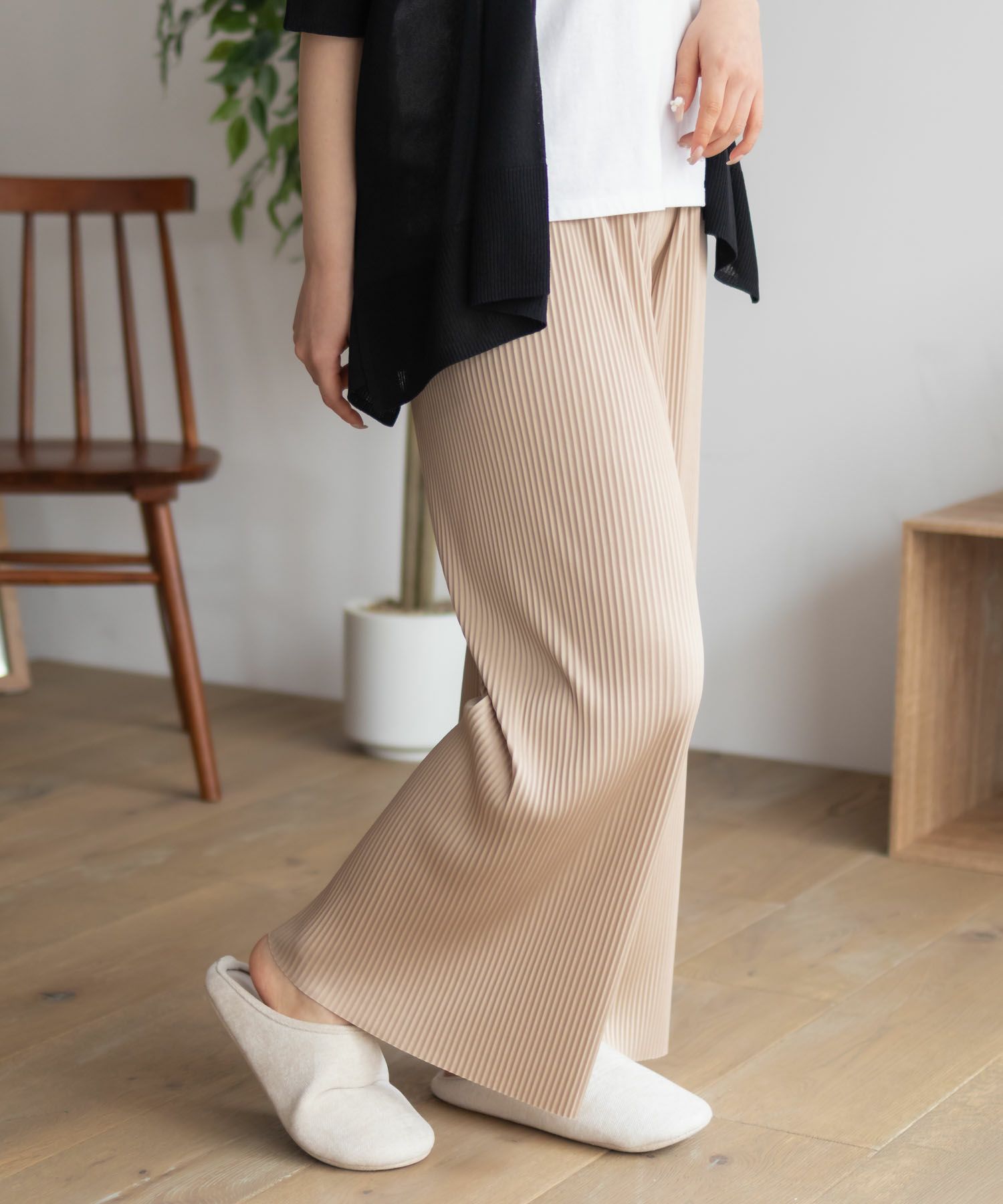 NAVY ハピ楽 セルフカットプリーツパンツ レディース商品画像-8