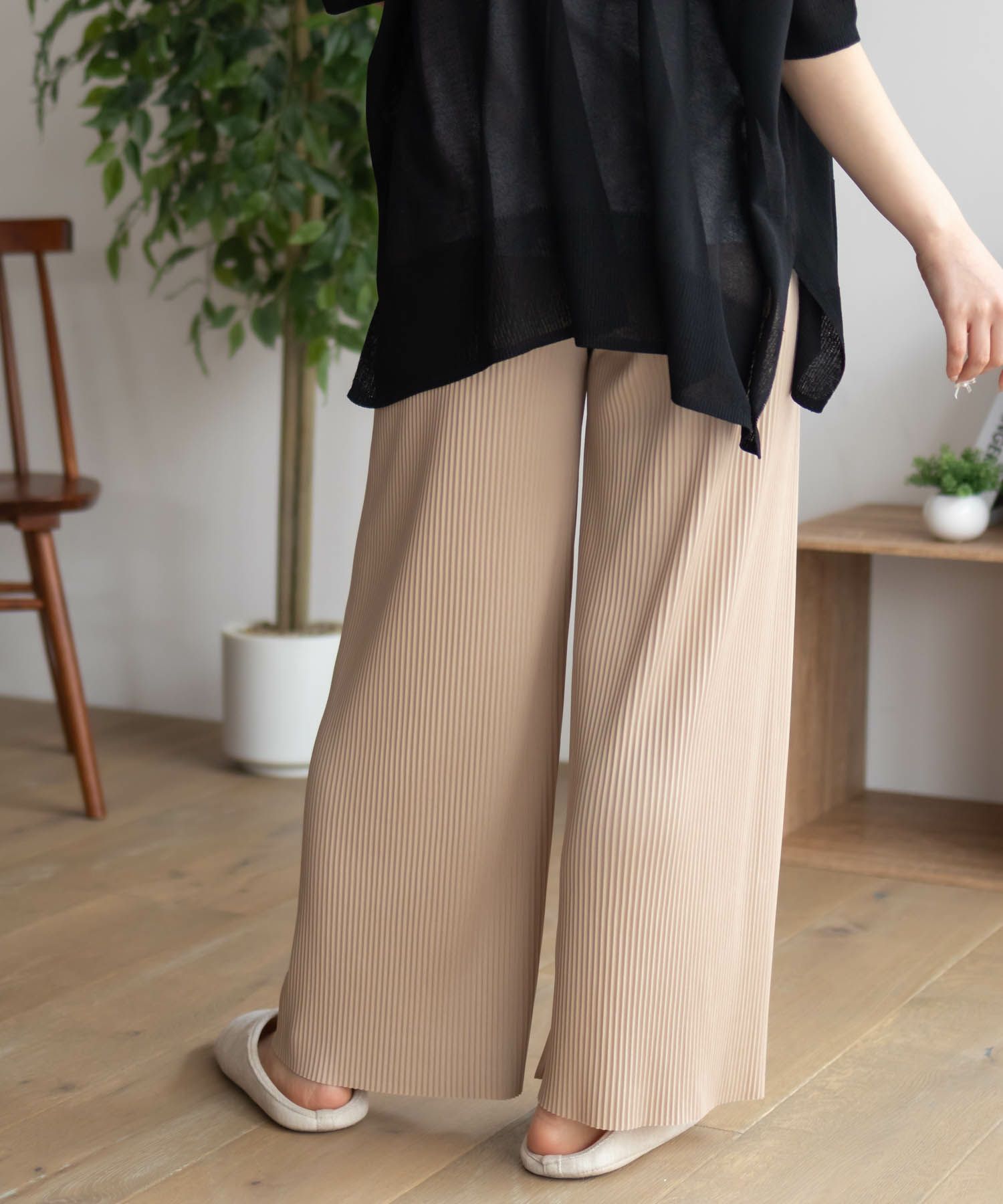 NAVY ハピ楽 セルフカットプリーツパンツ レディース商品画像-9