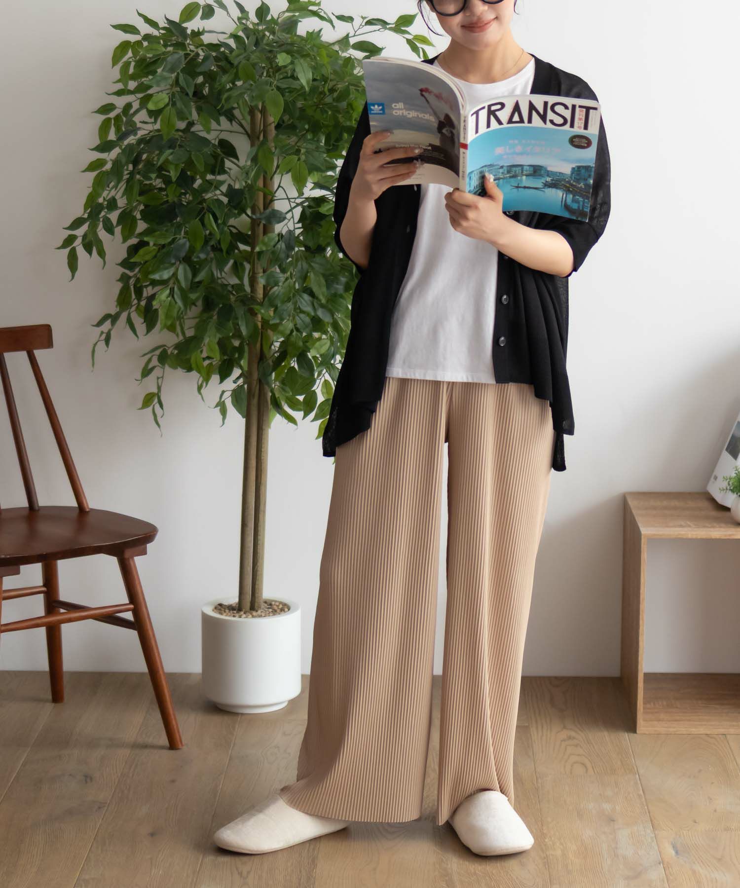 NAVY  ハピ楽 セルフカットプリーツパンツ レディース商品画像-10