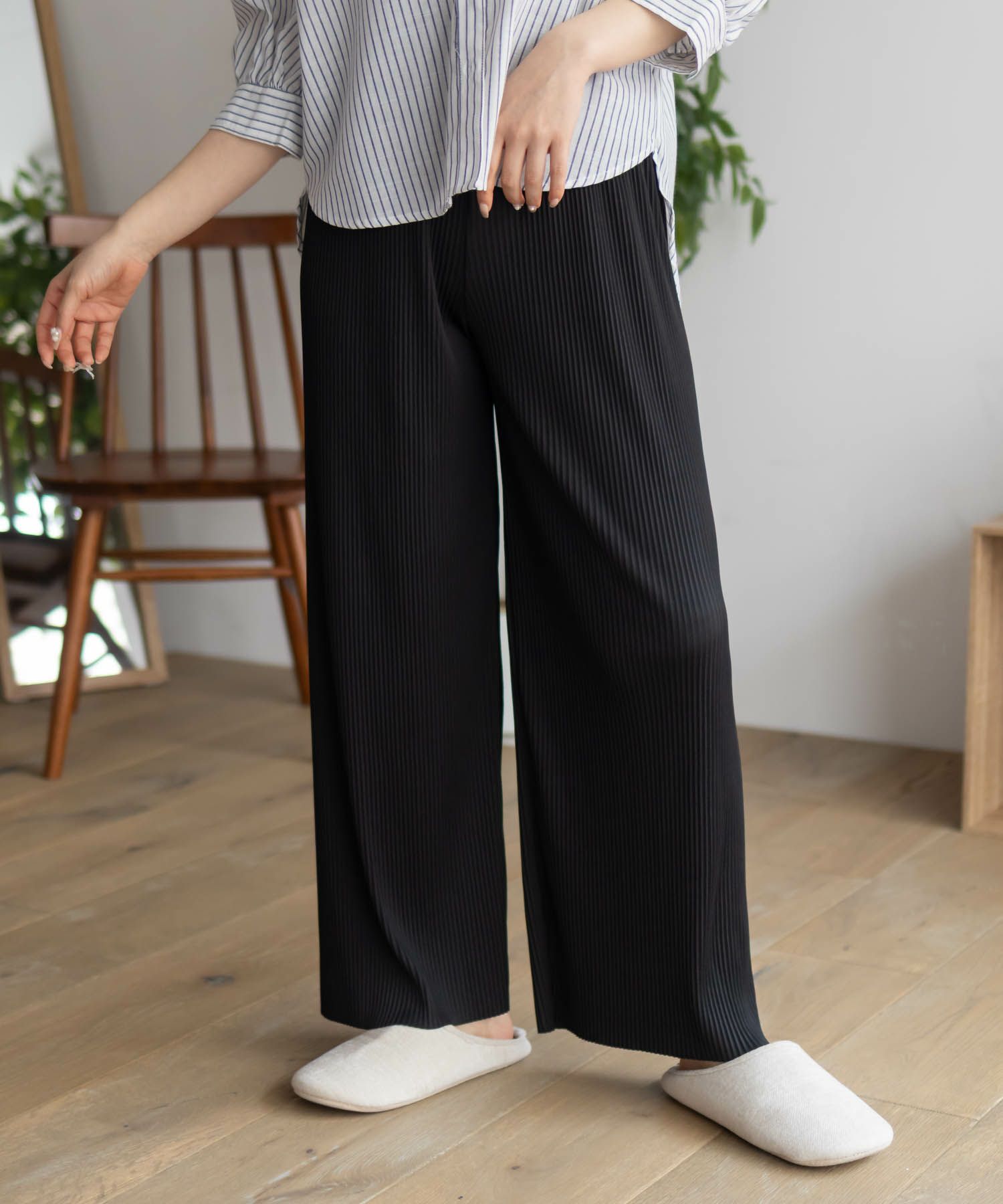 NAVY ハピ楽 セルフカットプリーツパンツ レディース商品画像-11