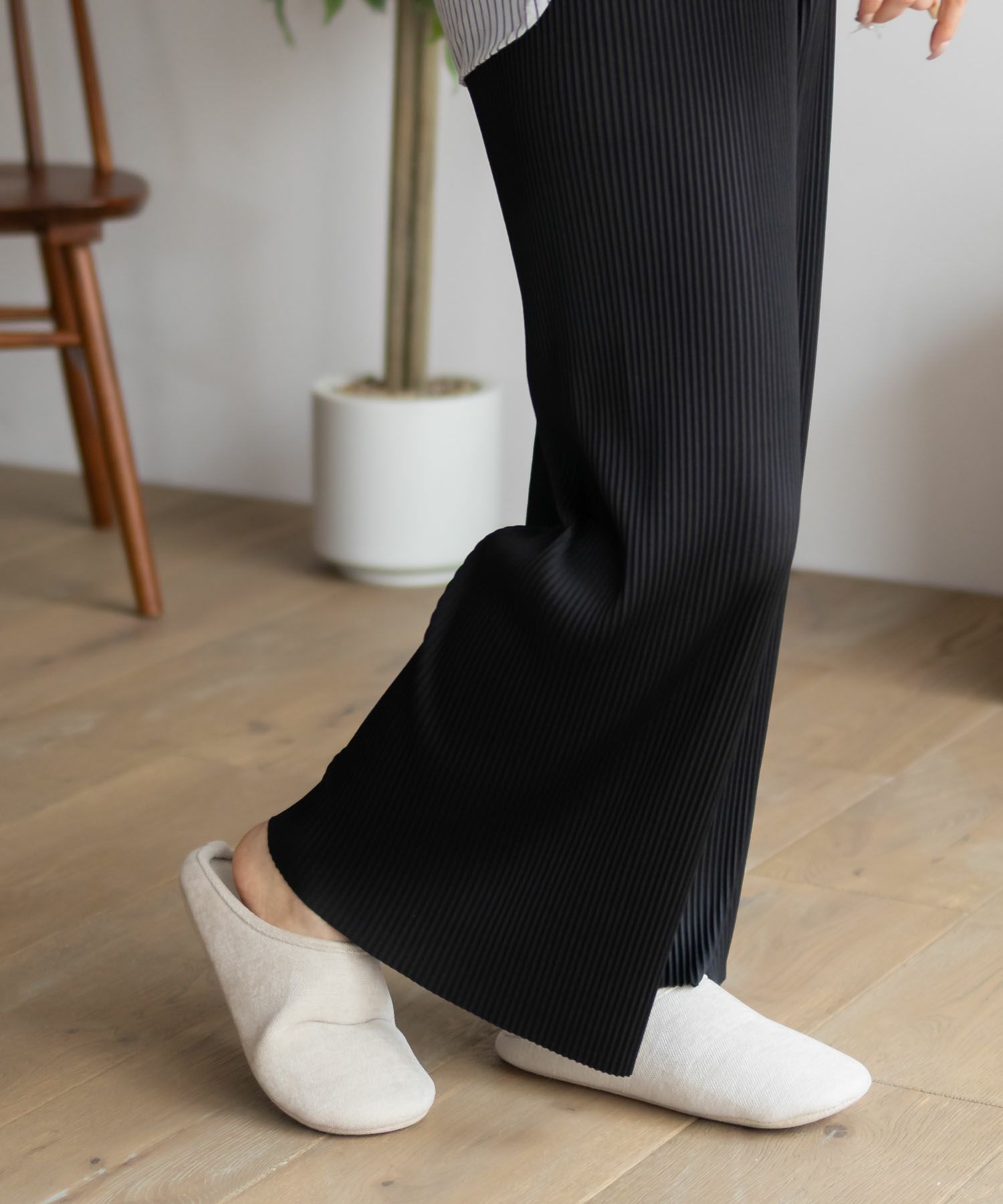 NAVY  ハピ楽 セルフカットプリーツパンツ レディース商品画像-12