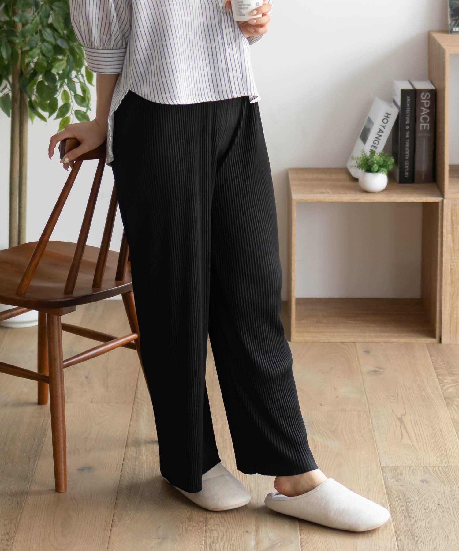 NAVY  ハピ楽 セルフカットプリーツパンツ レディース商品画像-14