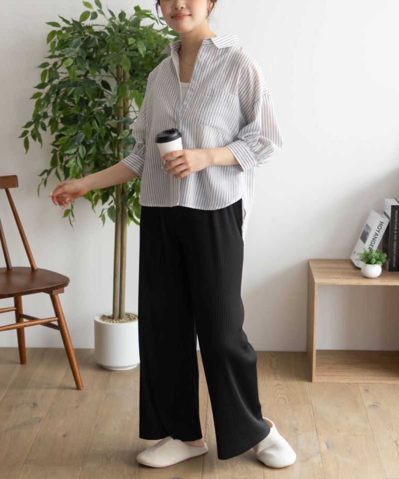 NAVY  ハピ楽 セルフカットプリーツパンツ レディース商品画像-15