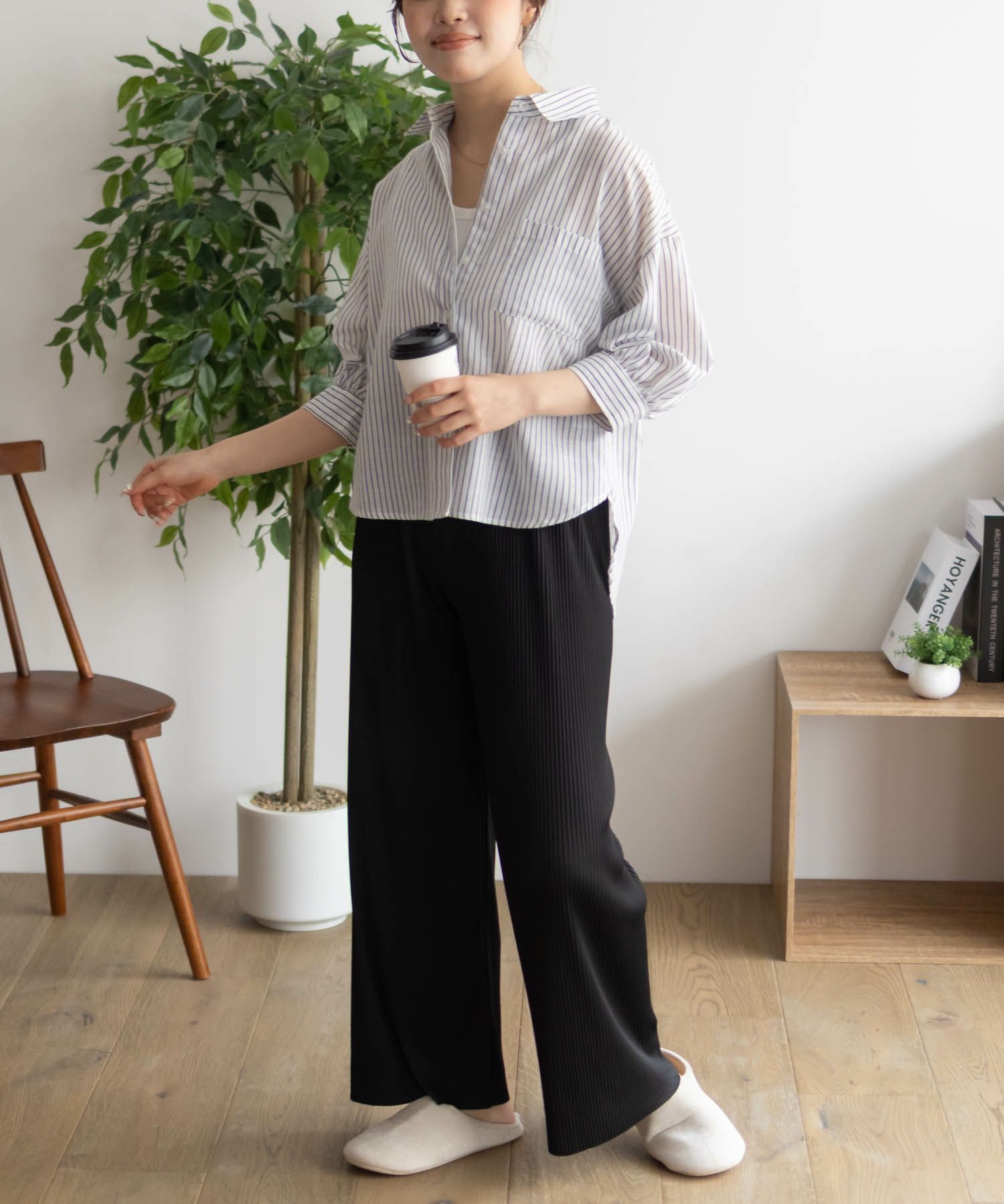 NAVY  ハピ楽 セルフカットプリーツパンツ レディース商品画像-15