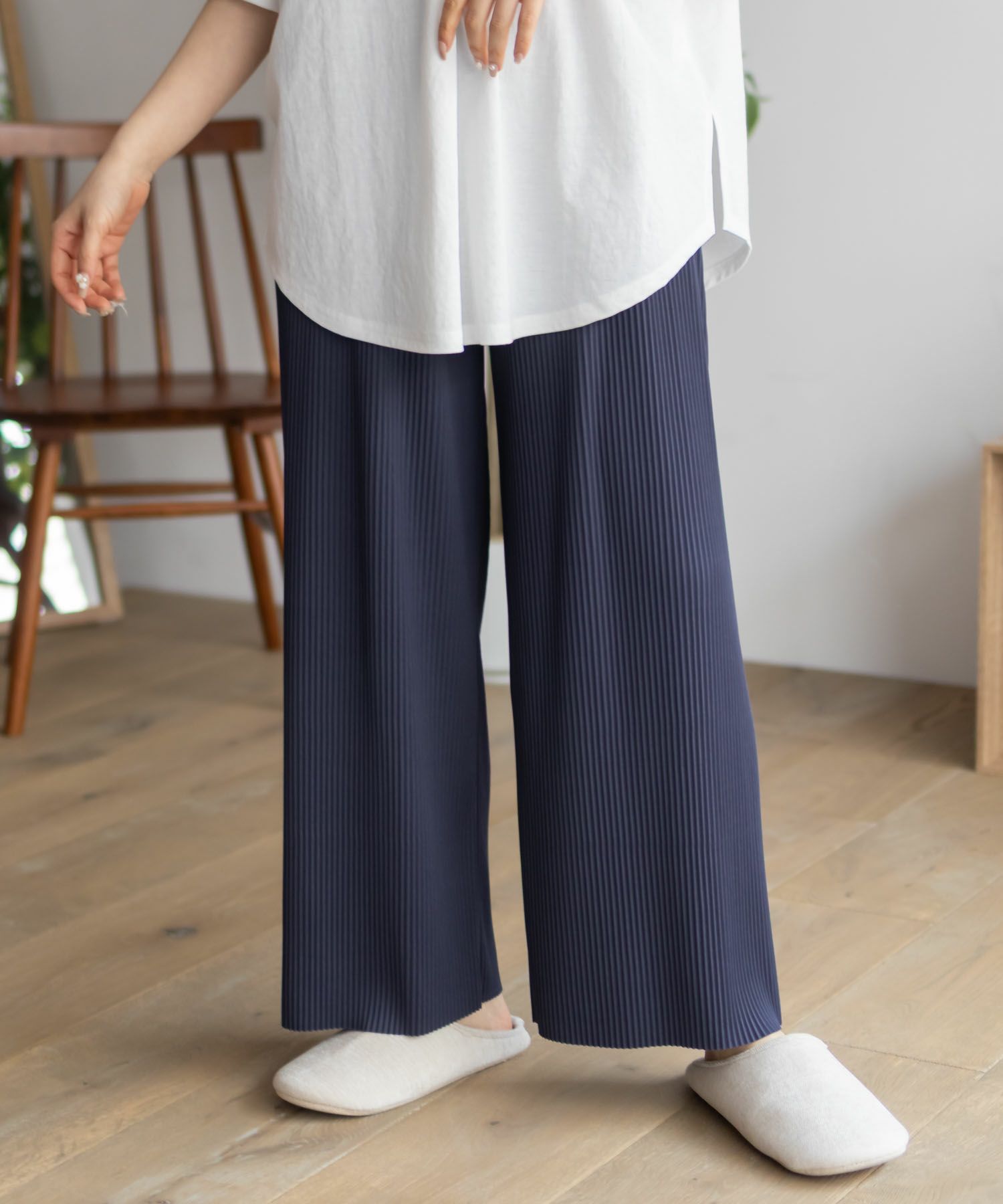 NAVY ハピ楽 セルフカットプリーツパンツ レディース