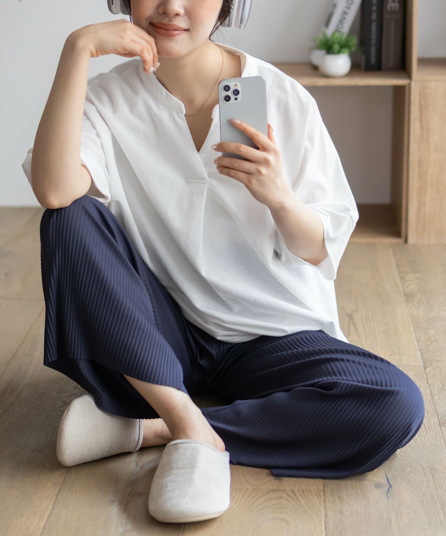 NAVY  ハピ楽 セルフカットプリーツパンツ レディース商品画像-17