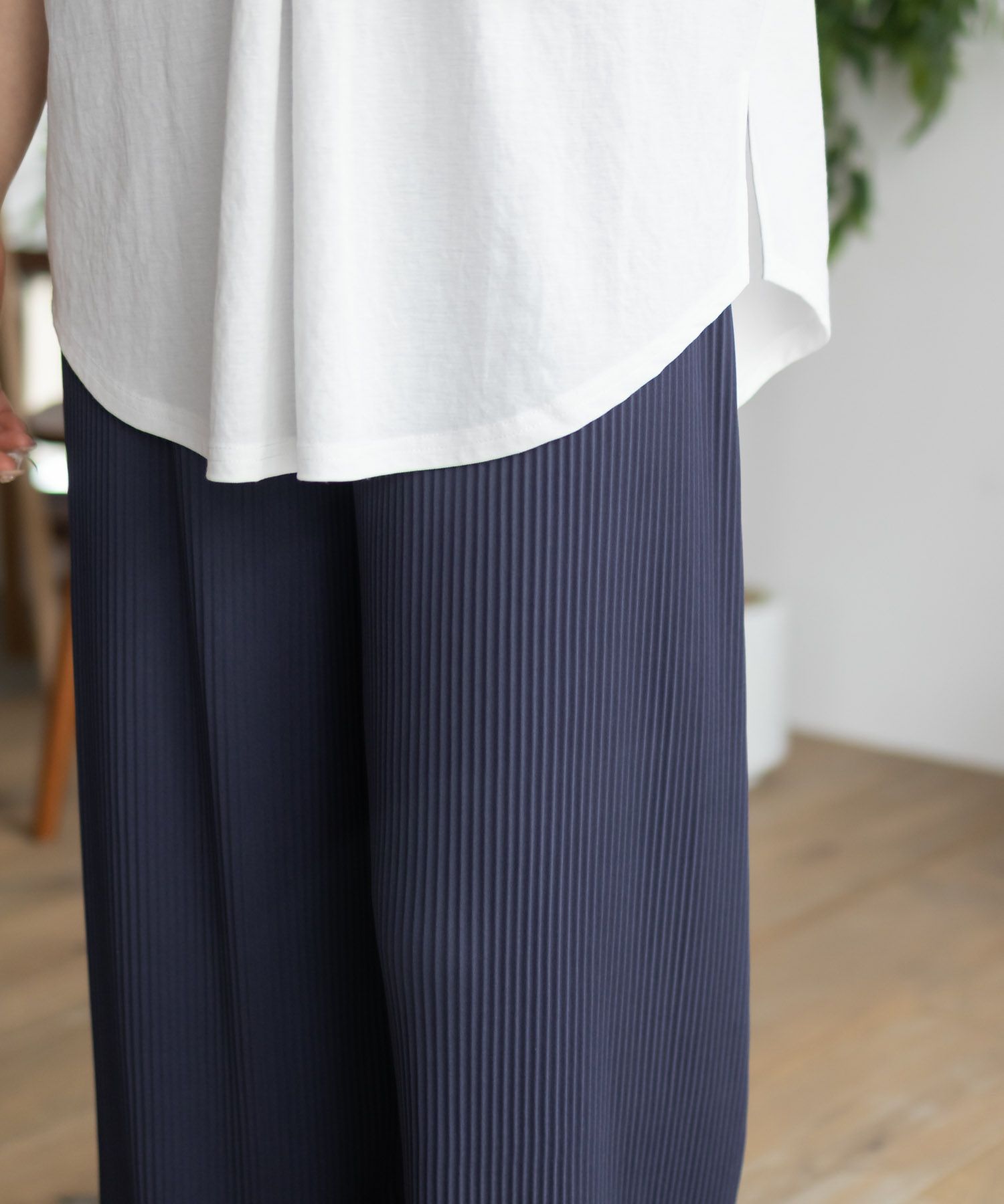 NAVY  ハピ楽 セルフカットプリーツパンツ レディース商品画像-19
