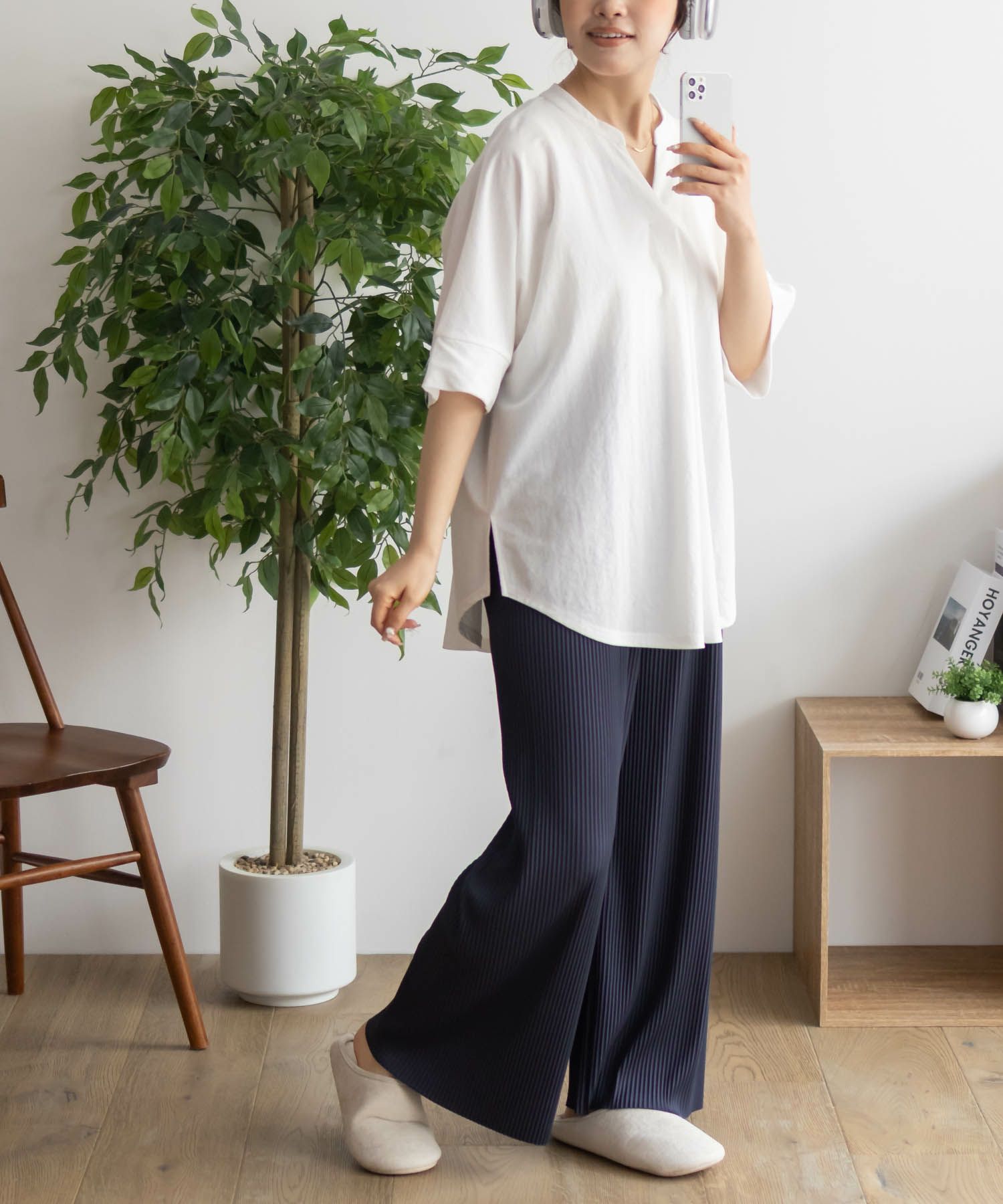 NAVY ハピ楽 セルフカットプリーツパンツ レディース