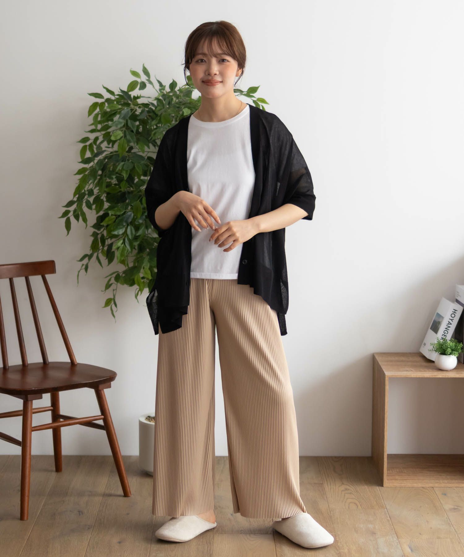 NAVY  ハピ楽 セルフカットプリーツパンツ レディース商品画像-35