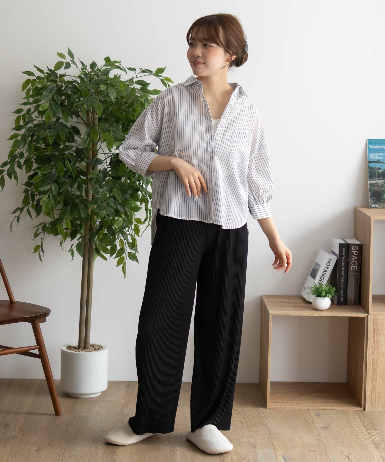 NAVY ハピ楽 セルフカットプリーツパンツ レディース商品画像-36