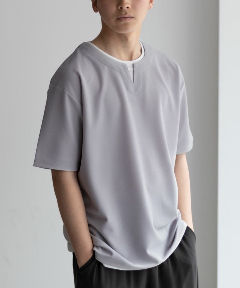 NAVY SARARI  接触冷感 キーネックフェイクレイヤードTシャツ メンズ ネコポス 対応商品商品画像-1