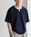 NAVY SARARI 接触冷感 キーネックフェイクレイヤードTシャツ メンズ ネコポス 対応商品