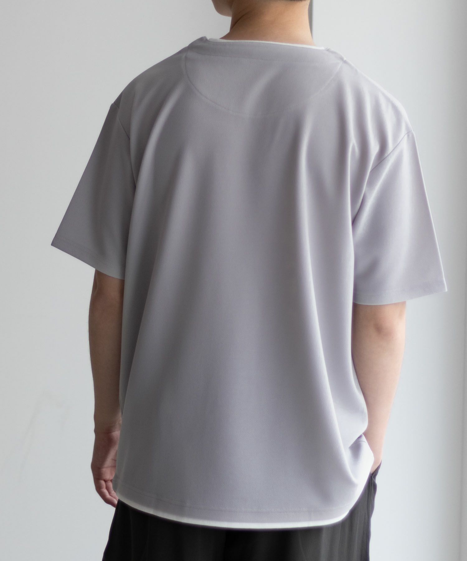 NAVY SARARI 接触冷感 キーネックフェイクレイヤードTシャツ メンズ ネコポス 対応商品