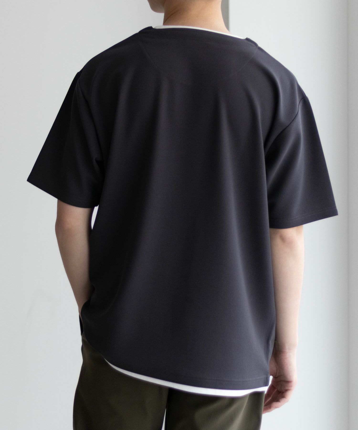NAVY SARARI  接触冷感 キーネックフェイクレイヤードTシャツ メンズ メール便 対応商品商品画像-13
