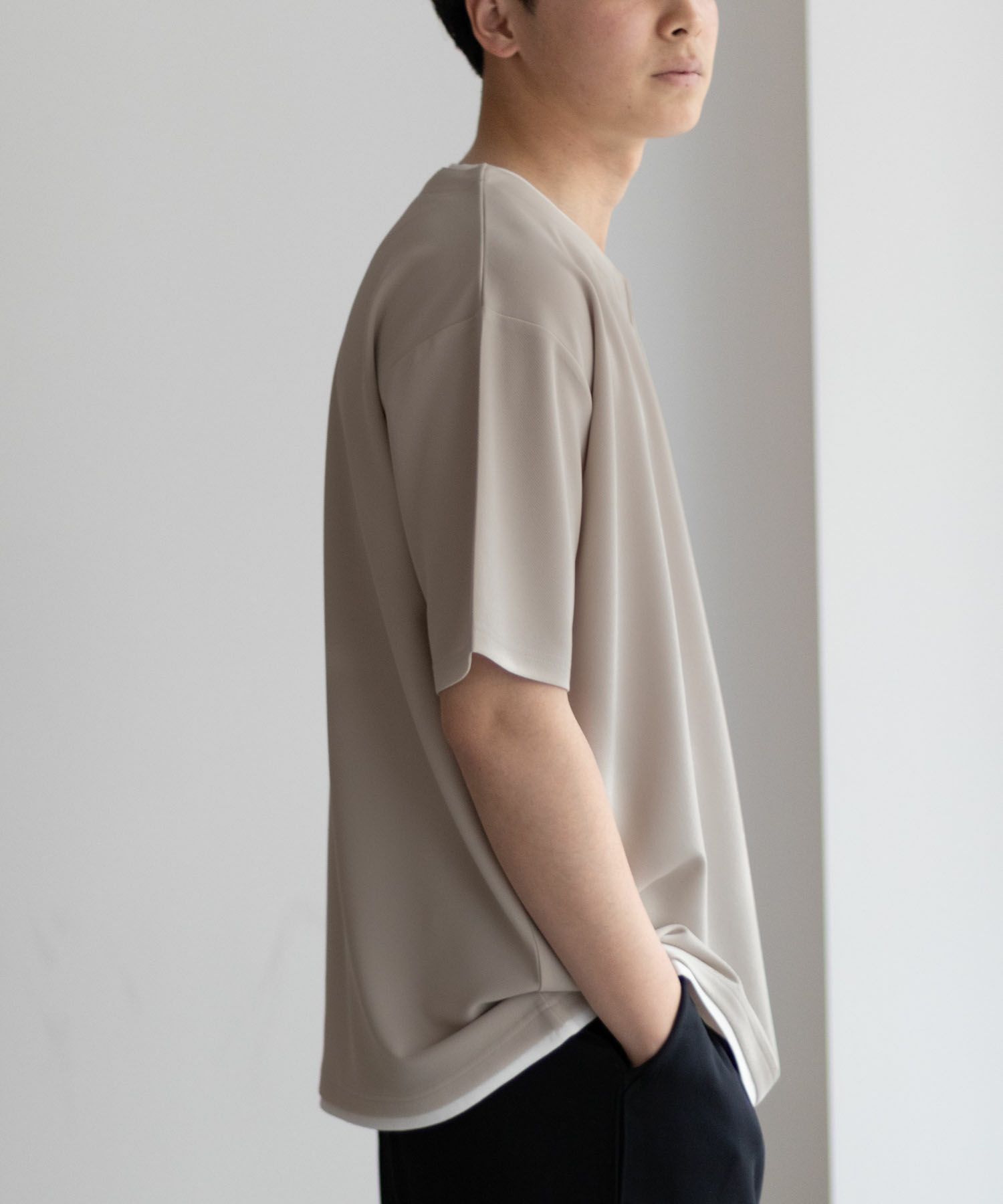 NAVY SARARI 接触冷感 キーネックフェイクレイヤードTシャツ メンズ ネコポス 対応商品